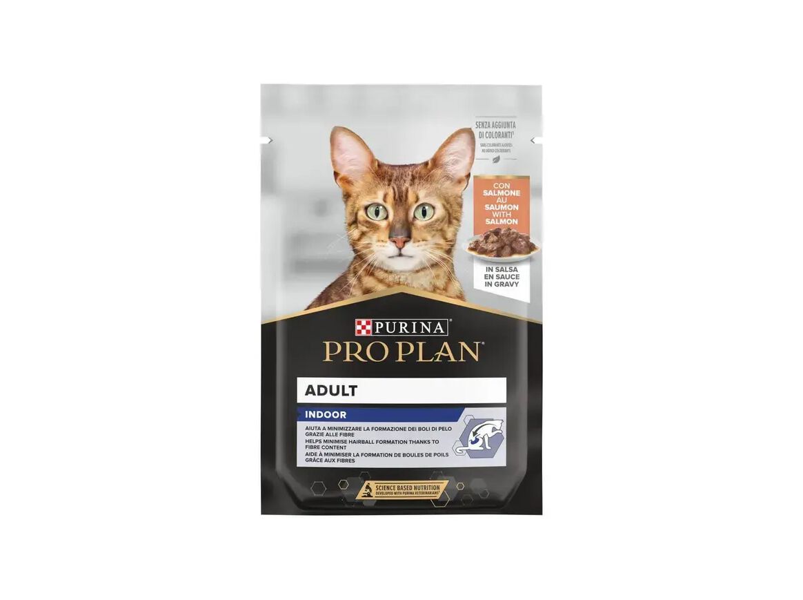 COMIDA H&Uacute;MIDA GATO PRO PLAN INDOOR SALM&Atilde;O 85G