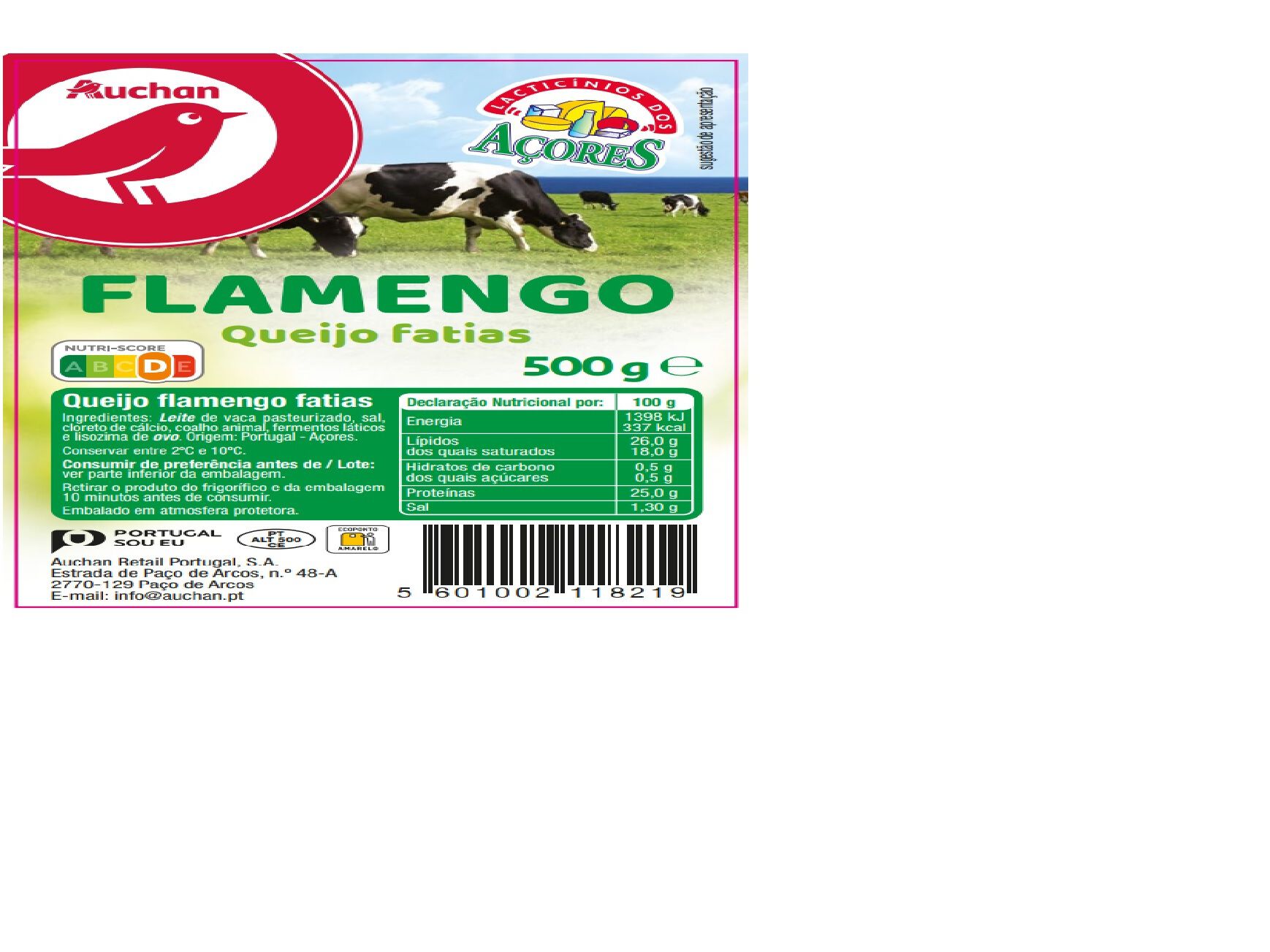 QUEIJO FLAMENGO AUCHAN &Agrave; MESA EM PORTUGAL A&Ccedil;ORES FATIAS 500G image number 1