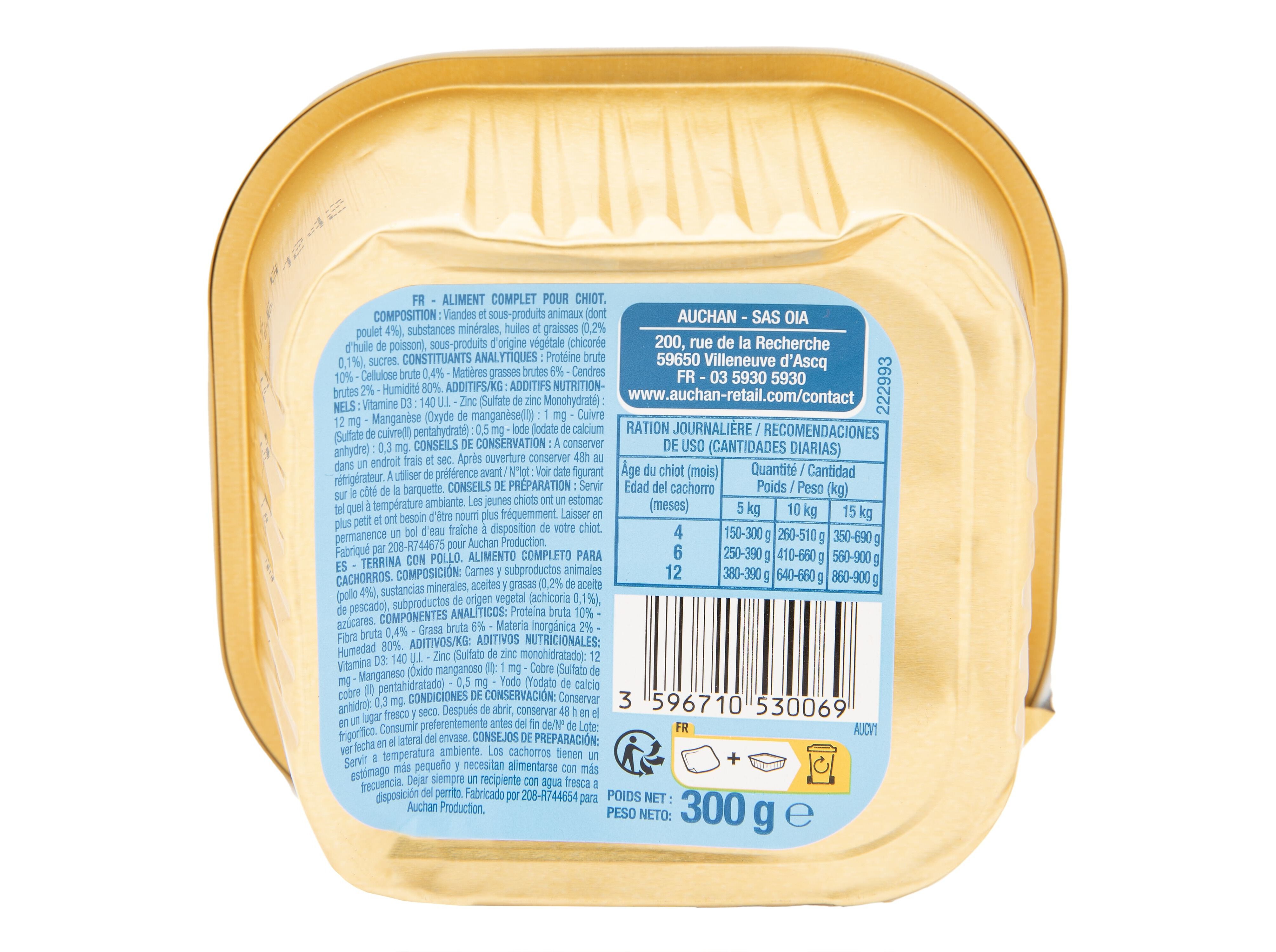 COMIDA H&Uacute;MIDA PARA C&Atilde;O AUCHAN J&Uacute;NIOR TERRINA COM FRANGO 300G image number 2