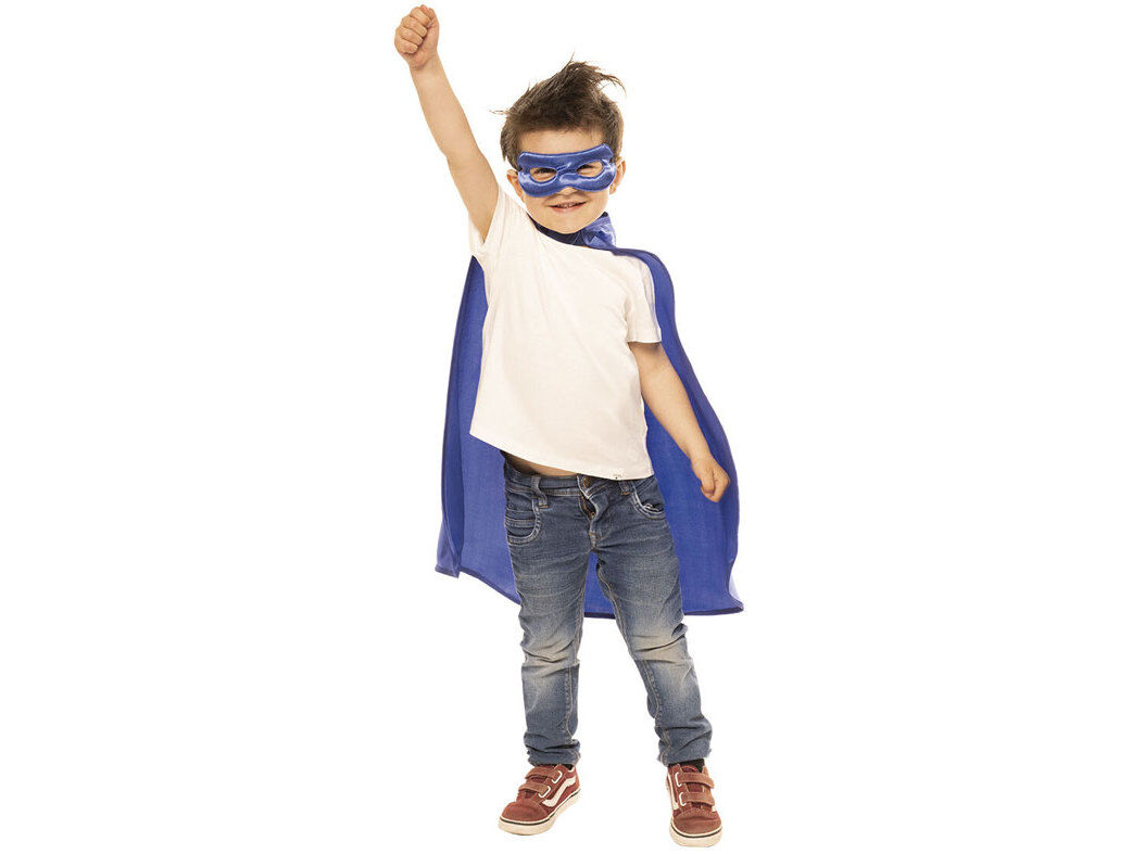 CONJUNTO SUPER HEROI RUBIES CAPA E MASCARILHA AZUL 110X55CM