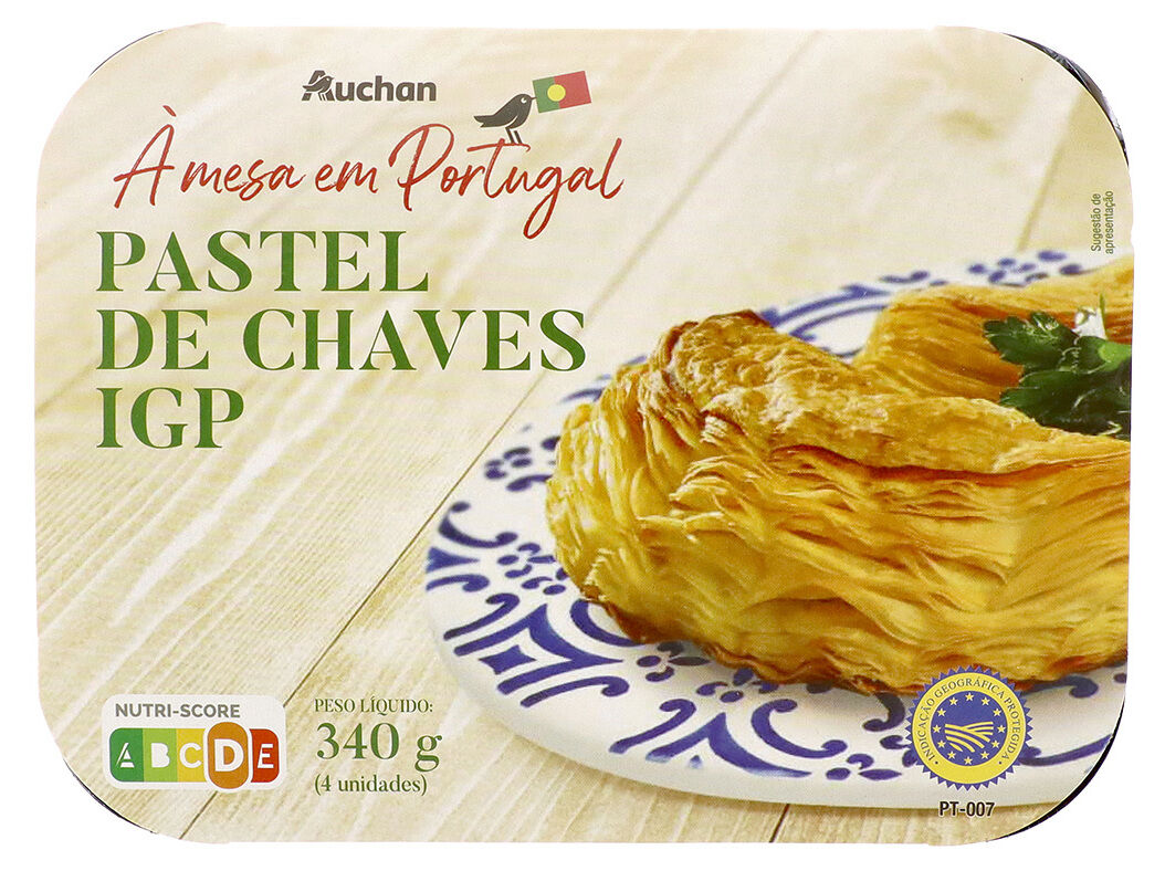 PAST&Eacute;IS CHAVES IGP AUCHAN &Agrave; MESA EM PORTUGAL 4UN 340G