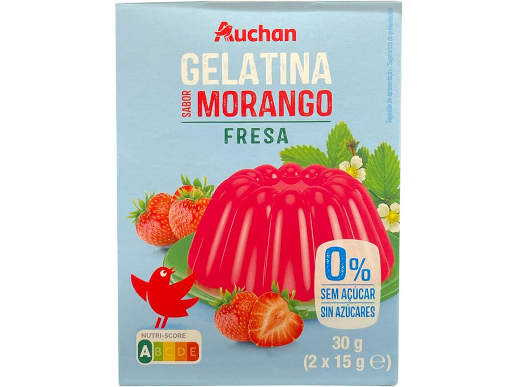 GELATINA AUCHAN SEM A&Ccedil;&Uacute;CAR MORANGO 2 X15G