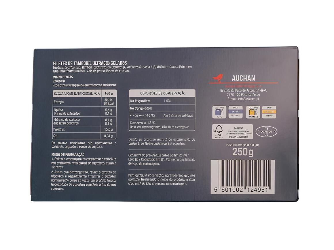 FILETES DE TAMBORIL AUCHAN DO CABO ULTRACONGELADO 250G image number 1