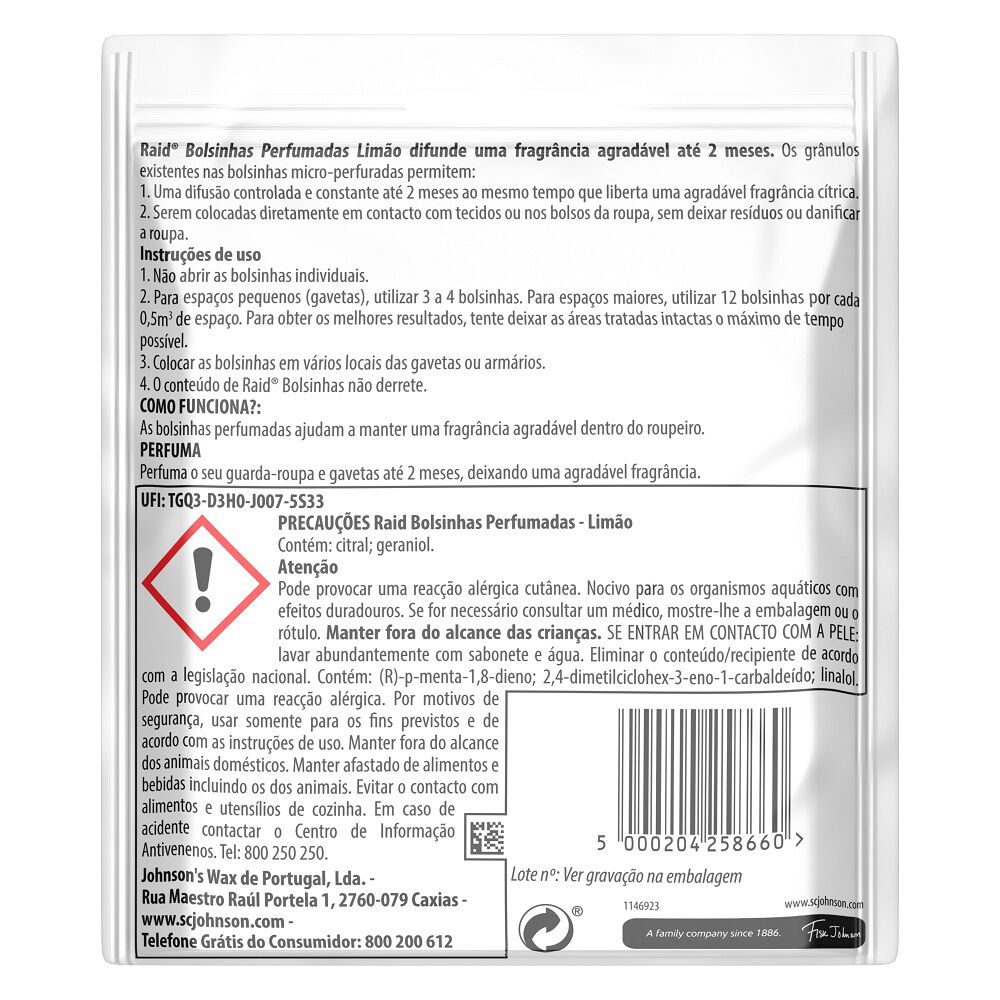 BOLSINHAS PERFUMADAS RAID LIM&Atilde;O 18UN image number 1