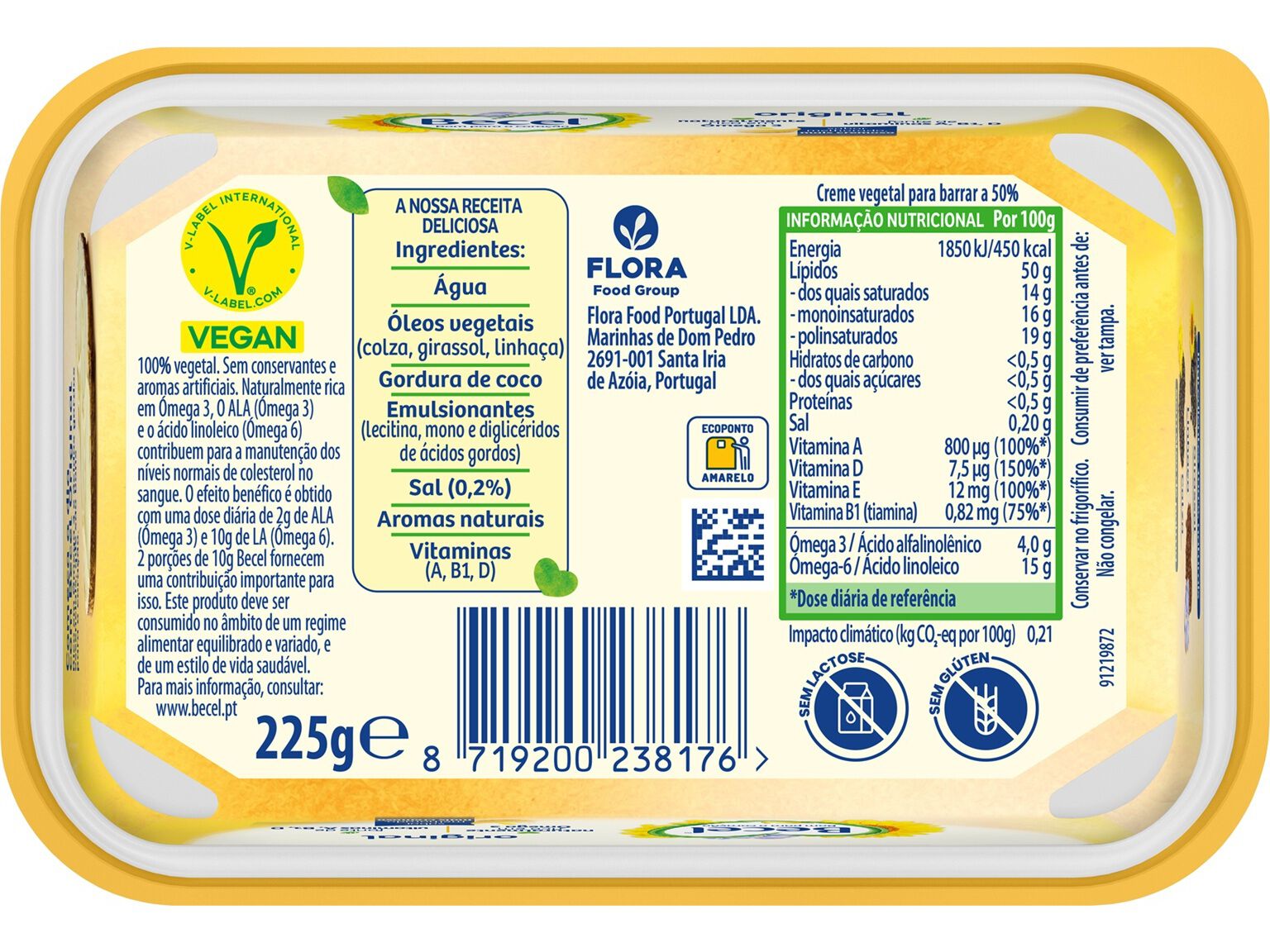 CREME VEGETAL BECEL PARA BARRAR ORIGINAL 225G image number 1