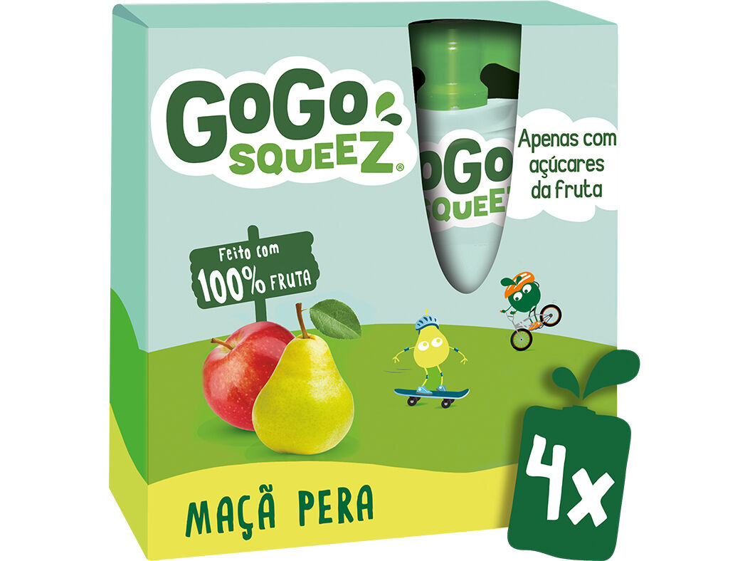 SAQUETAS FRUTA GO GO SQUEEZ MA&Ccedil;&Atilde; E P&Ecirc;RA 4X90G
