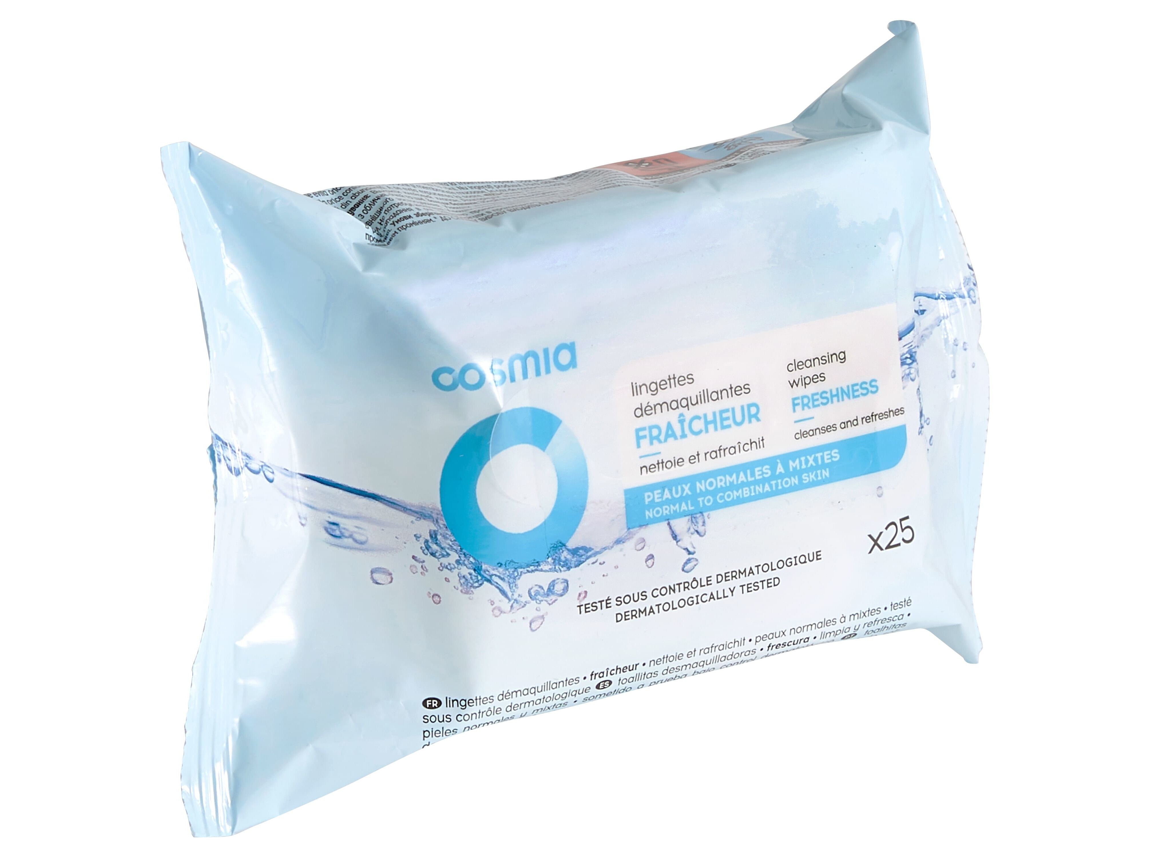 TOALHITAS COSMIA DESMAQUILHANTES FRESCURA PELES NORMAIS OU MISTAS 25UN image number 1