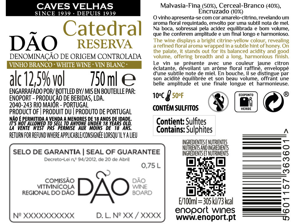 VINHO BRANCO CATEDRAL D&Atilde;O RESERVA 0.75L image number 2