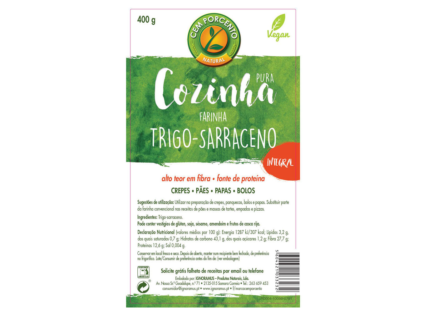 FARINHA CEM PORCENTO TRIGO-SERRACENO 400G image number 1