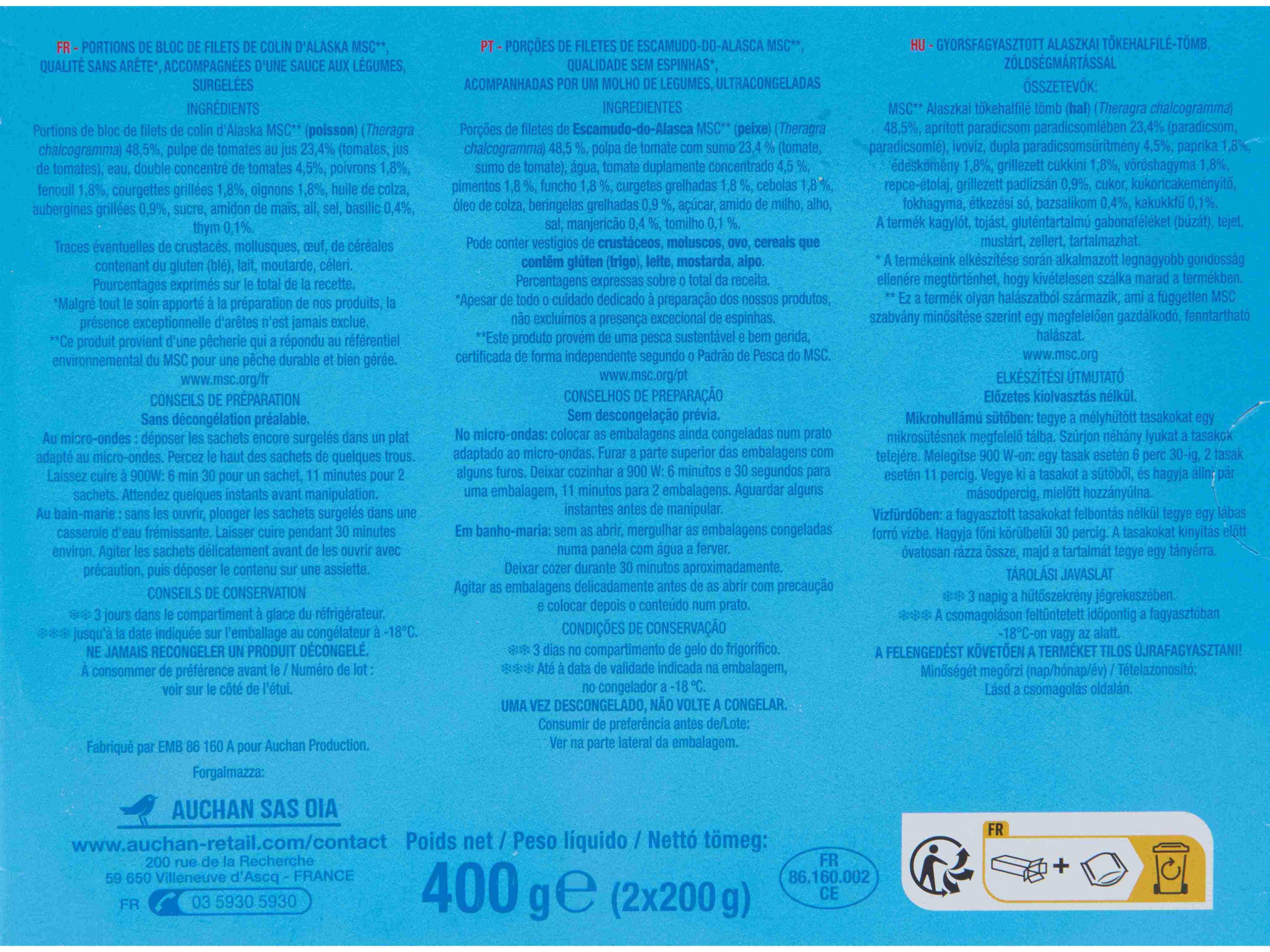 FILETES ESCAMUDO-DO-ALASCA AUCHAN MOLHO PROVEN&Ccedil;ALE 2UN 400G image number 2