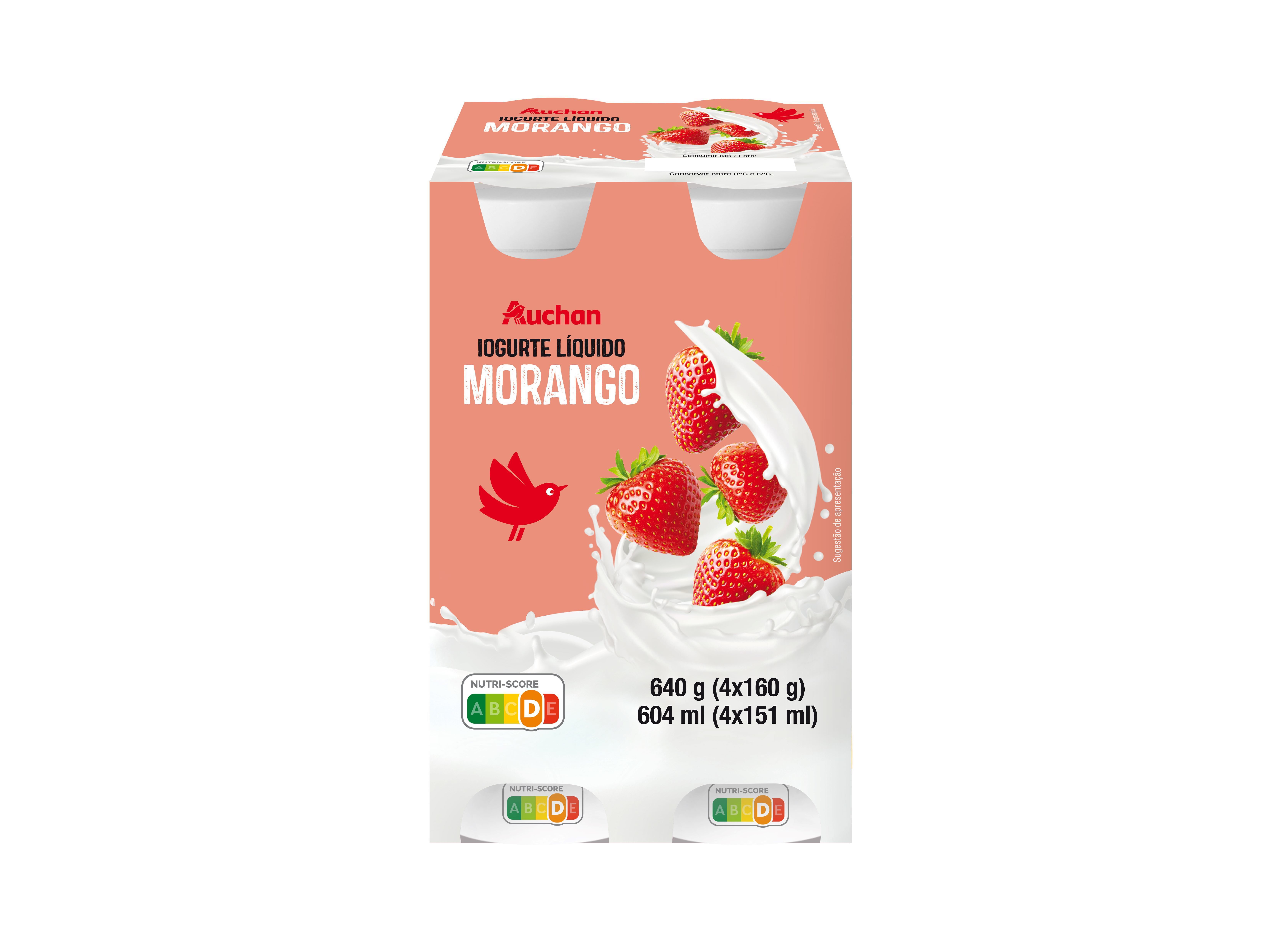IOGURTE LIQUIDO AUCHAN MORANGO 4X160G image number 0