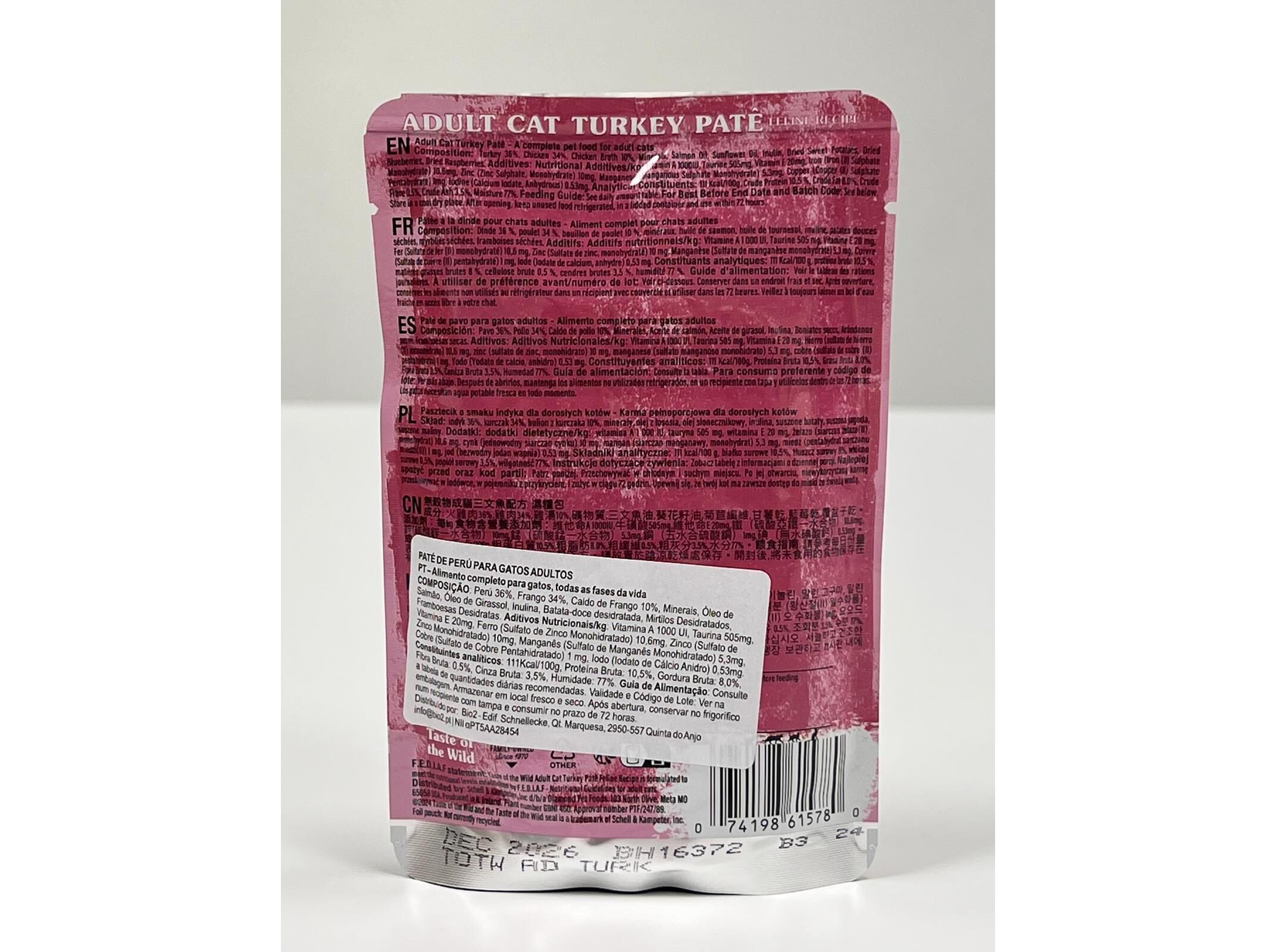 COMIDA H&Uacute;MIDA PARA GATO TASTE OF THE WILD PAT&Eacute; PERU 85G image number 1