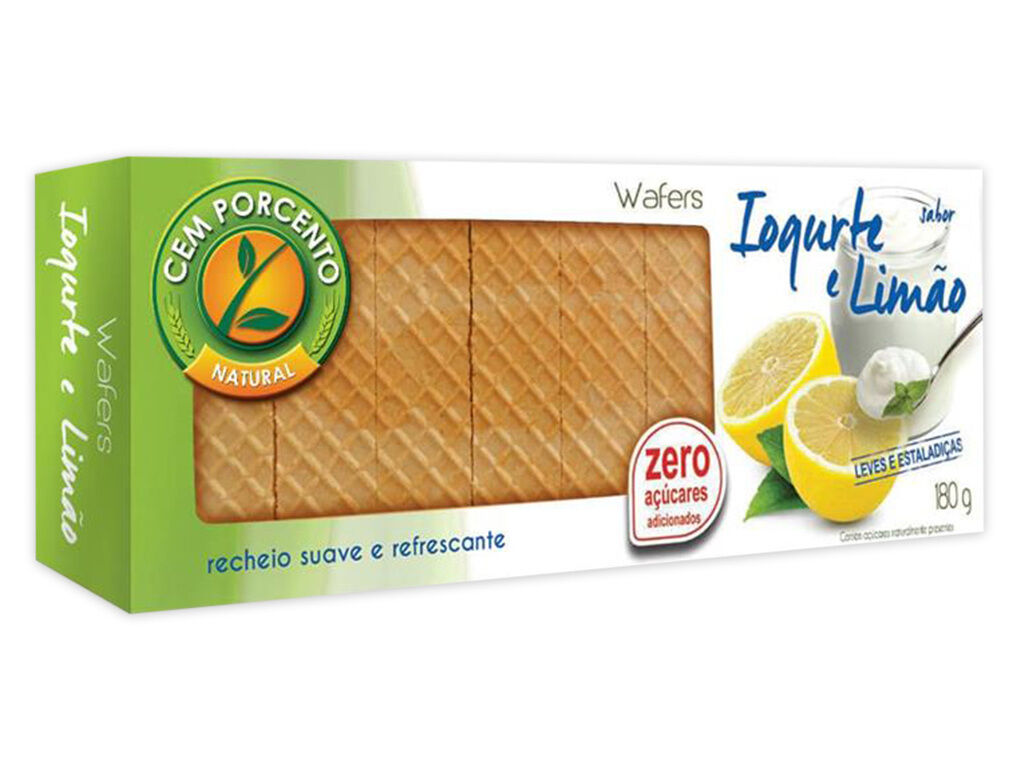 WAFER CEM PORCENTO IOGURTE LIM&Atilde;O SEM A&Ccedil;&Uacute;CAR 180G image number 0