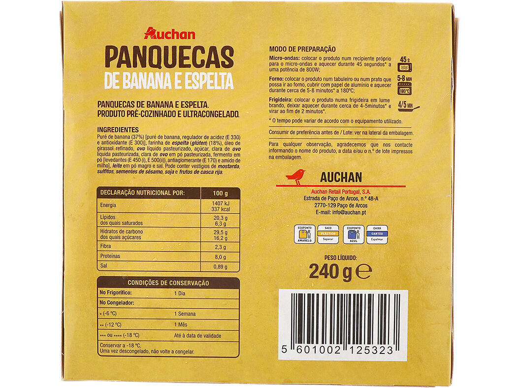PANQUECAS AUCHAN BANANA E ESPELTA 6UN 240G image number 1