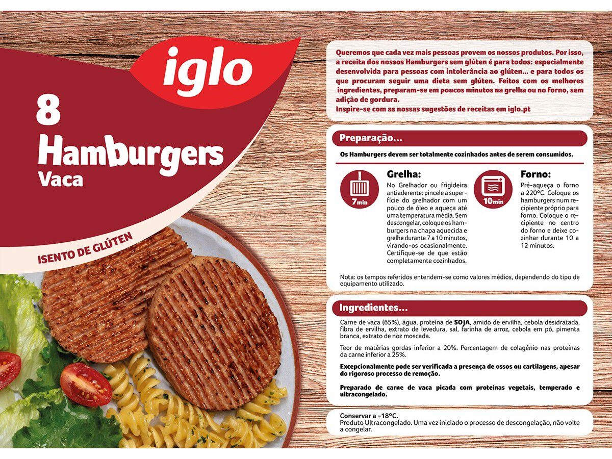 HAMBURGUERES IGLO VACA SEM GL&Uacute;TEN 8UN 640G image number 1