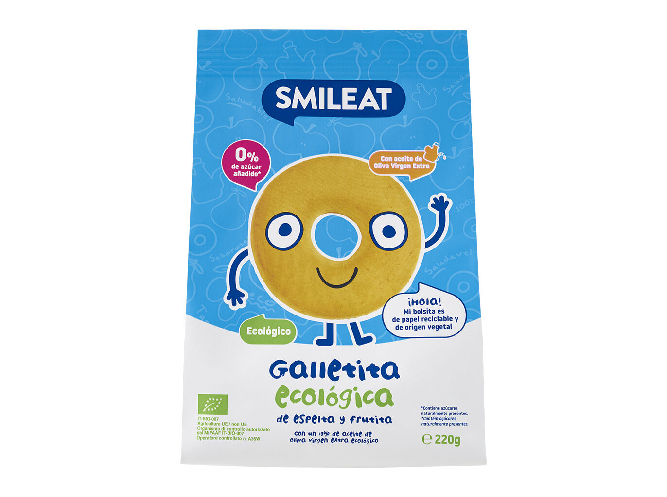 BOLACHAS SMILEAT BIO ESPELTA E FRUTA 220G image number 0