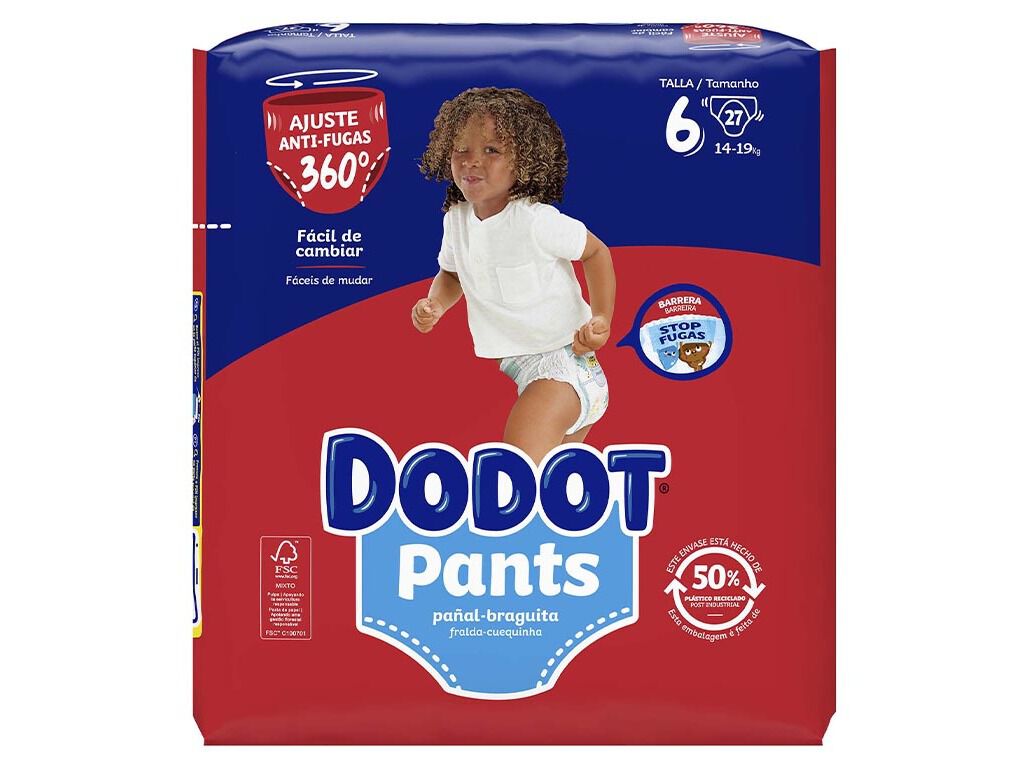 DODOT PANTS T6 27U - Pannolini Mutandina Taglia 6 - 27 Pezzi - Con Regolazione Antiperdita 360°