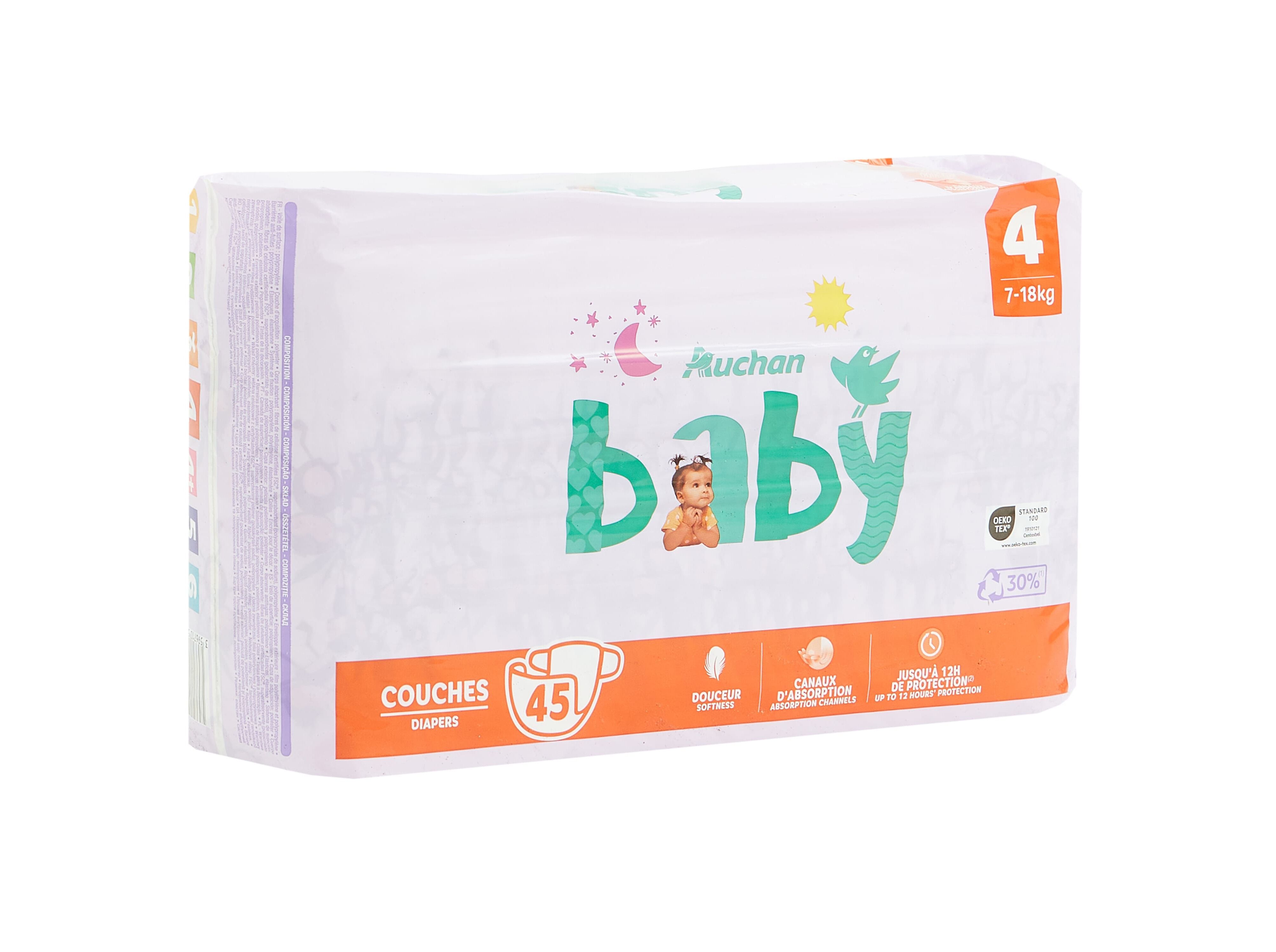 FRALDAS AUCHAN BABY T4 7-18KG 45UN image number 2