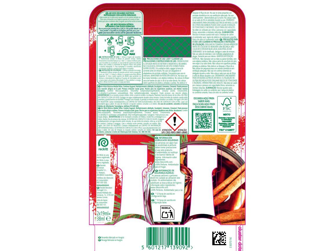 AMBIENTADOR EL&Eacute;TRICO AIRWICK RECARGA MULLED WINE 2X19ML image number 1