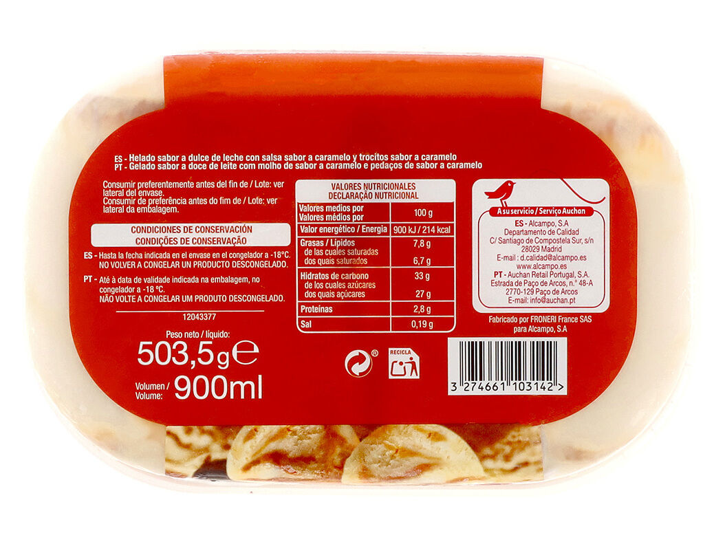 GELADO AUCHAN DOCE DE LEITE 900ML image number 2