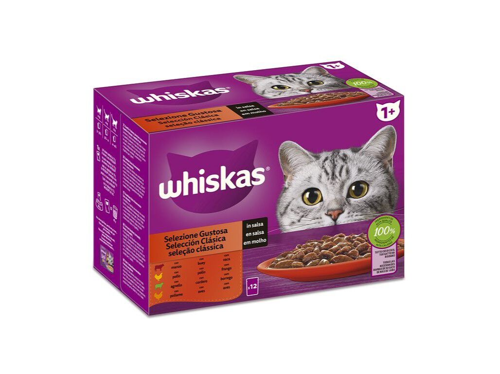 COMIDA H&Uacute;MIDA PARA GATO WHISKAS CARNE 12X85G