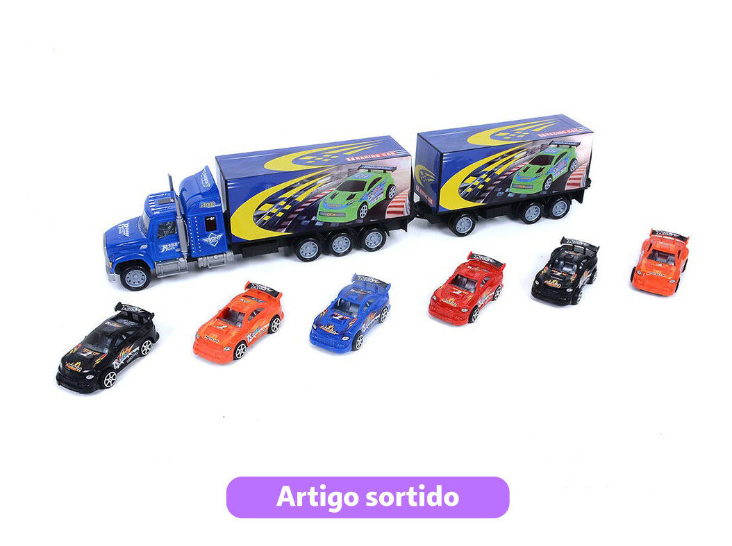 CAMI&Atilde;O REBOQUE DE FRIC&Ccedil;&Atilde;O COM 6 CARRINHOS ONE TWO FUN MODELOS SORTIDOS image number 1