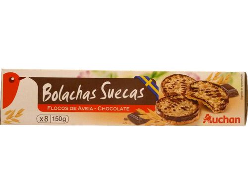 BOLACHA AUCHAN SUECA FLOCOS AVEIA CHOCOLATE 150G image number 0