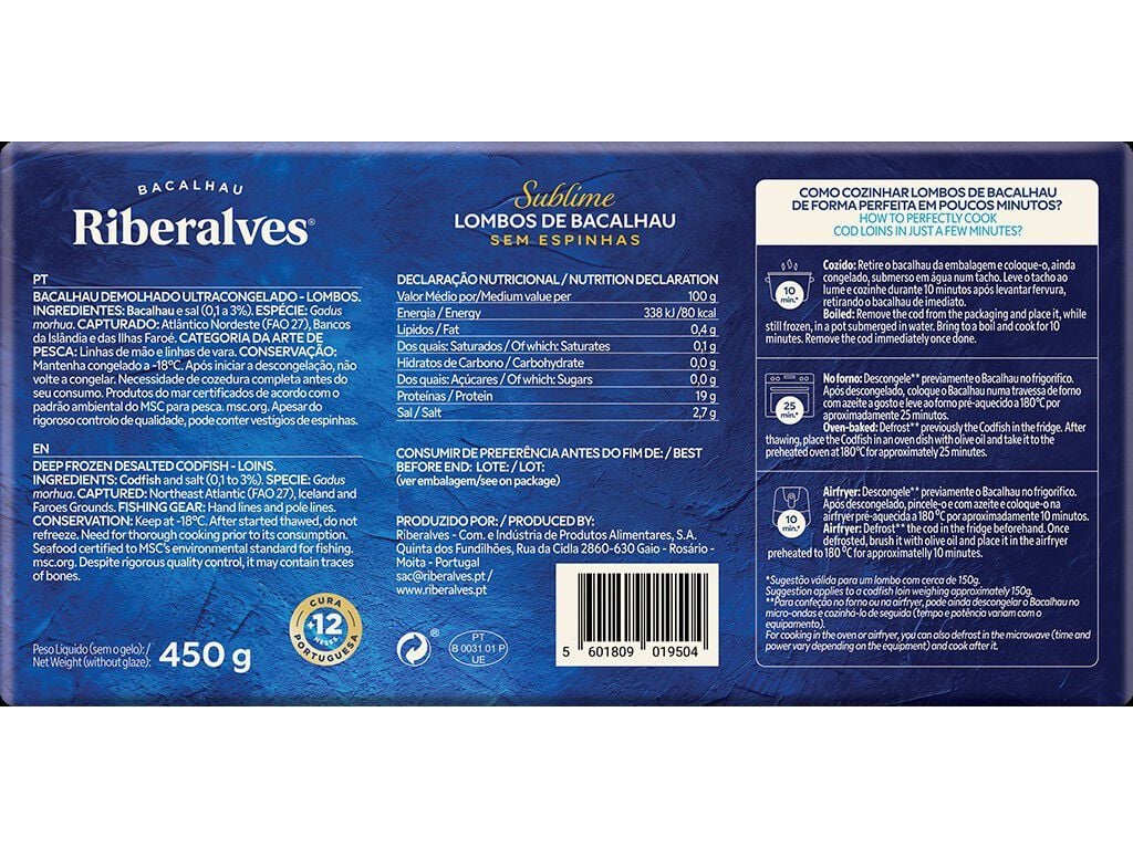 LOMBOS BACALHAU RIBERALVES S/ ESPINHAS SUBLIME 450G image number 1