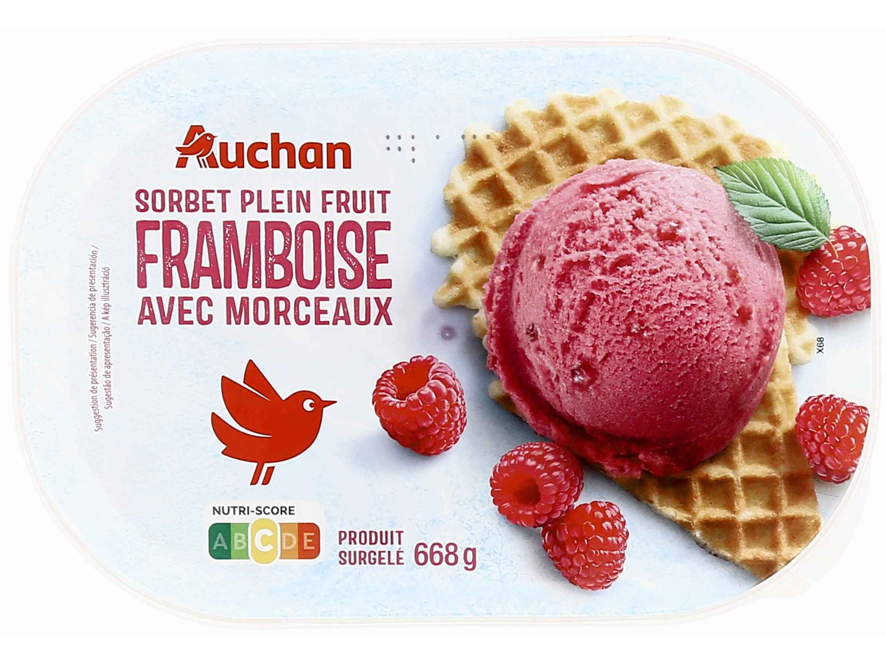 SORBET AUCHAN FRAMBOESA COM PEDA&Ccedil;OS 1L image number 0