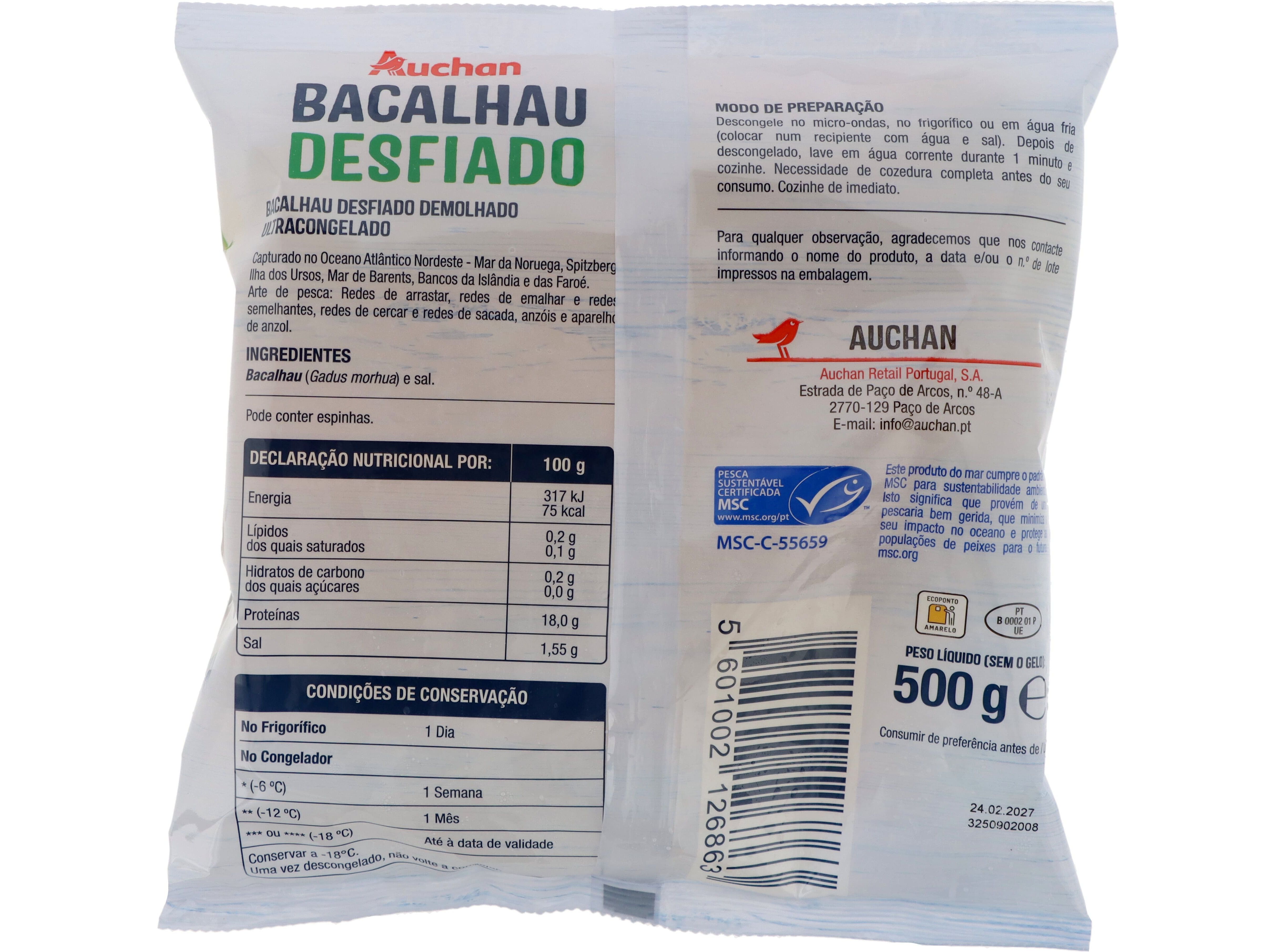 BACALHAU DEMOLHADO AUCHAN DESFIADO MSC 500G image number 1