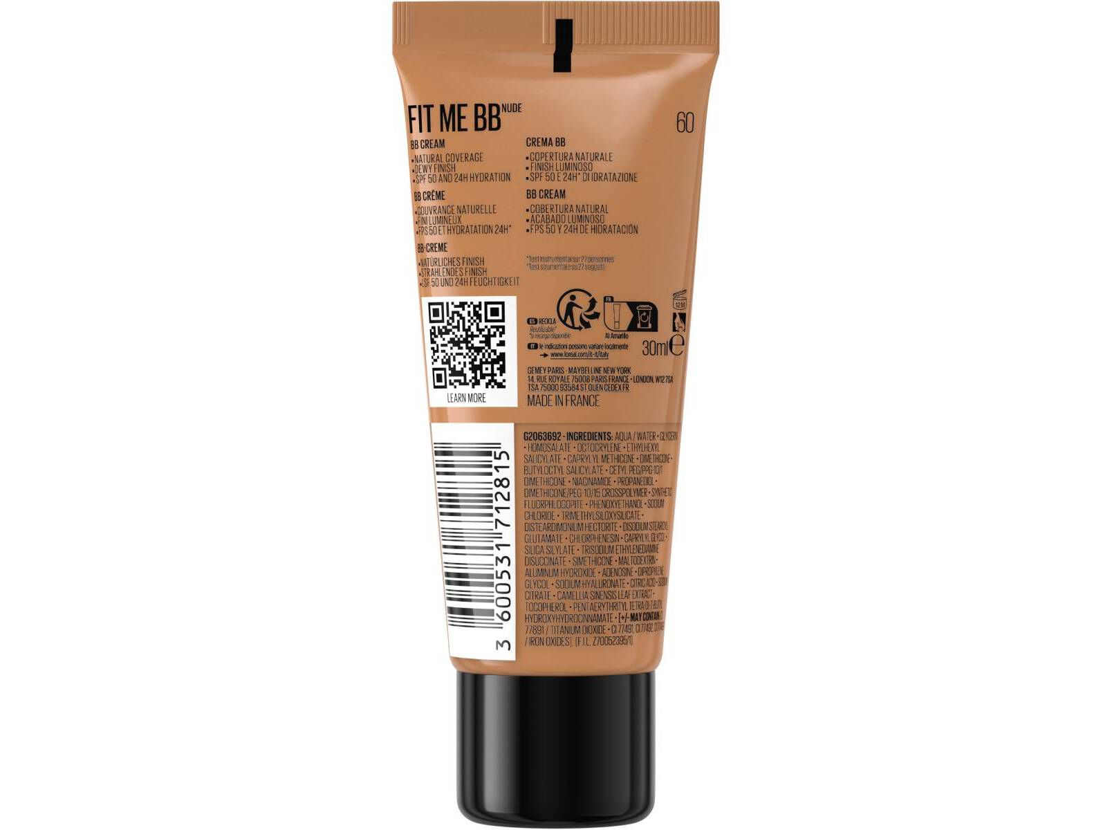 BASE BB CREAM MAYBELINE COR 60 SPF 50 1 UN image number 1