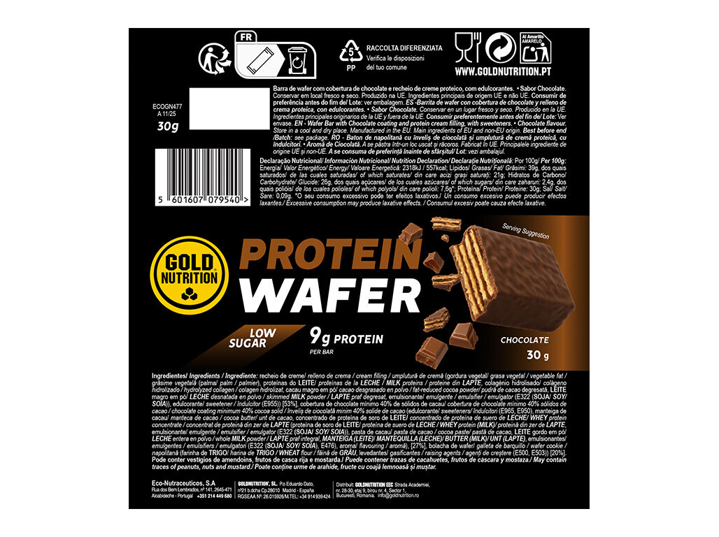 BARRA PROTEINA GOLD NUTRITION WAFER CHOCOLATE 30G image number 1