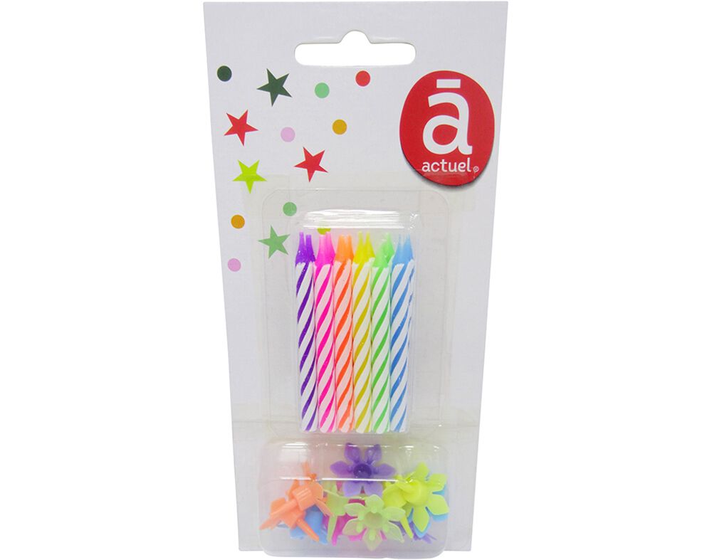 VELA DE ANIVERS&Aacute;RIO ACTUEL MULTICORES PACK 12 UNIDADES