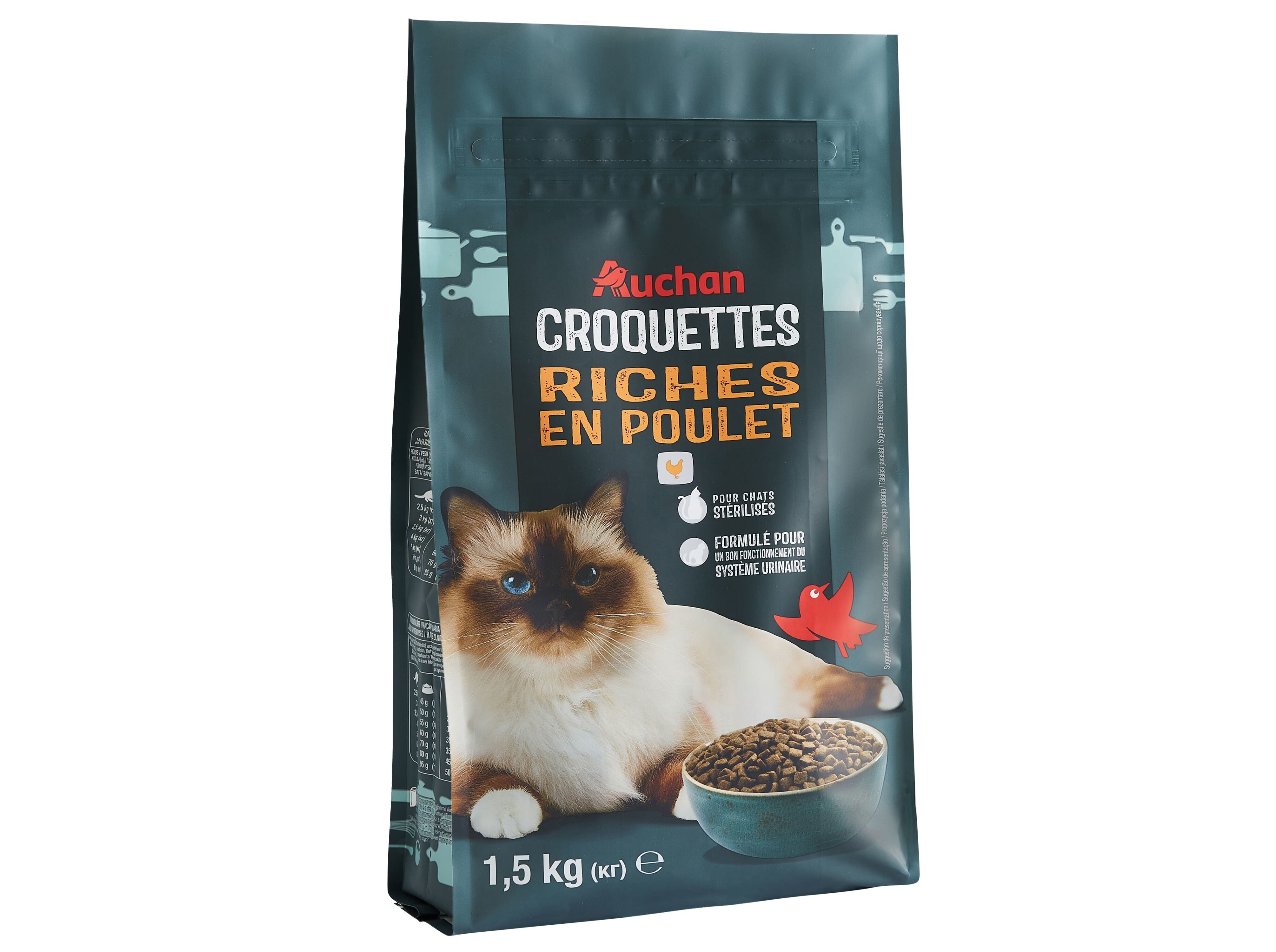 RA&Ccedil;&Atilde;O PARA GATO AUCHAN ESTERILIZADO RICO EM FRANGO FRESCO 1.5KG image number 1