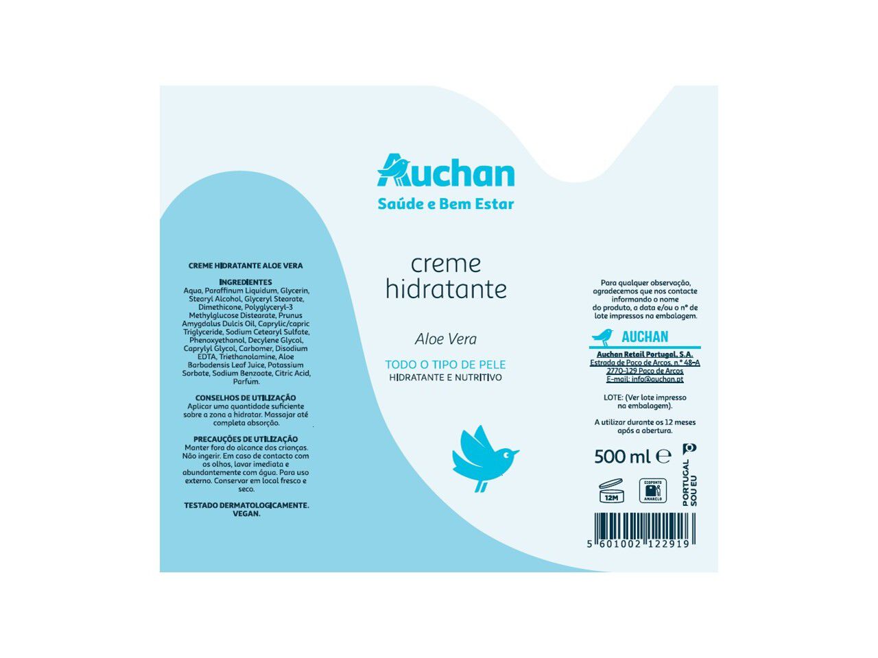 CREME CORPO AUCHAN SA&Uacute;DE E BEM ESTAR HIDRATANTE ALOE VERA 500ML image number 2