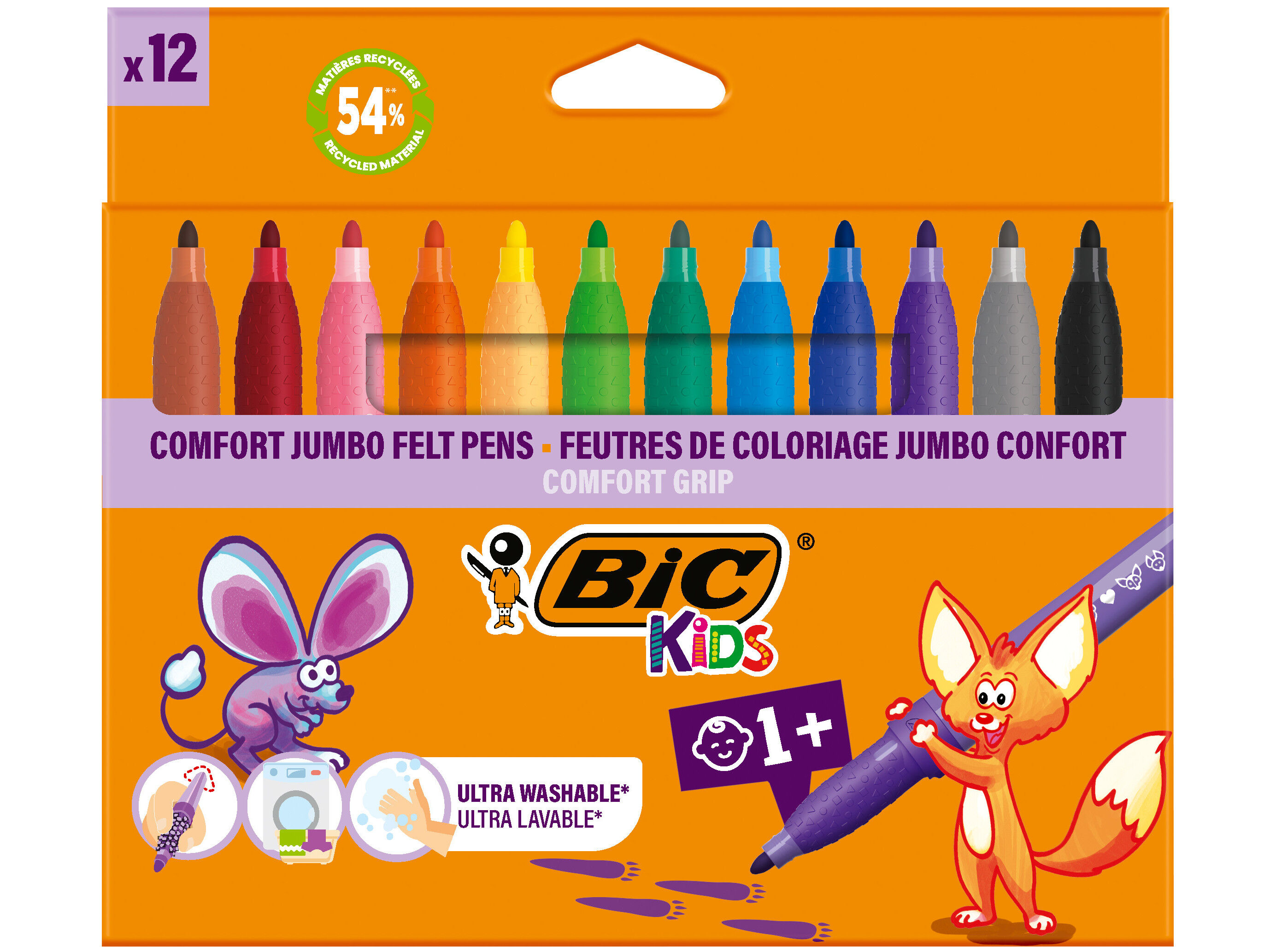 CANETAS DE FELTRO BIC KIDS CONFORT JUMBO 12 UNIDADES