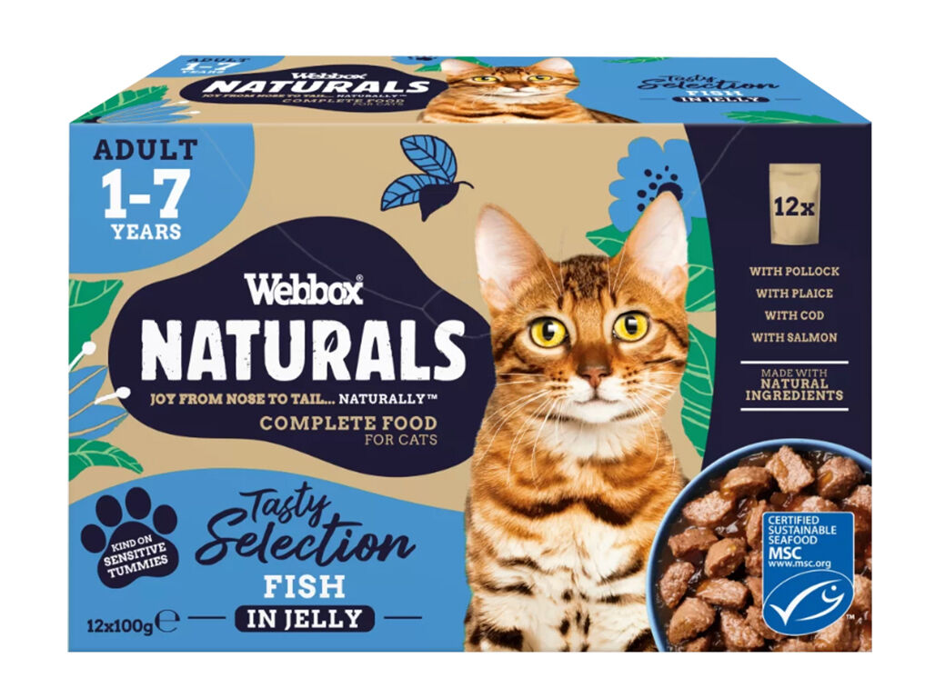 COMIDA H&Uacute;MIDA PARA GATO NATURAL WEBBOX SELE&Ccedil;&Atilde;O DE PEIXES EM GELEIA 12X100G image number 1