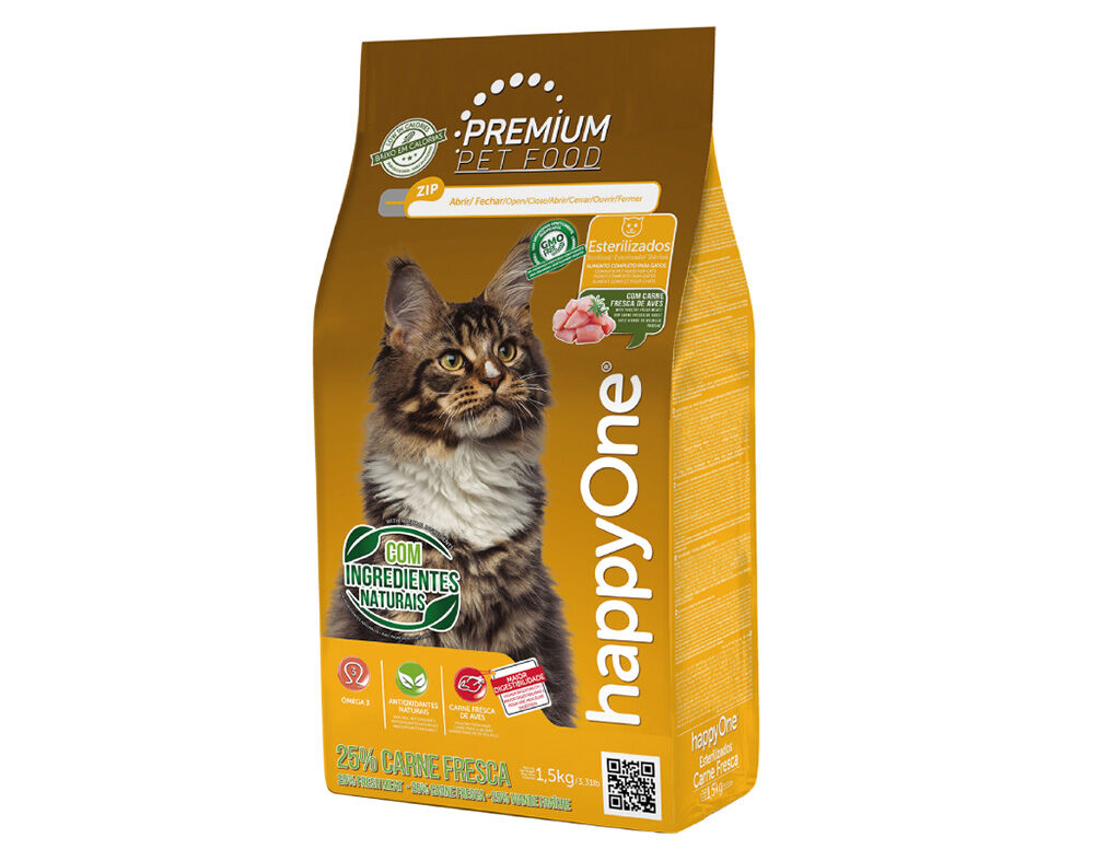 RA&Ccedil;&Atilde;O PARA GATO HAPPYONE PREMIUM ESTERILIZADO CARNE FRESCA 1.5KG