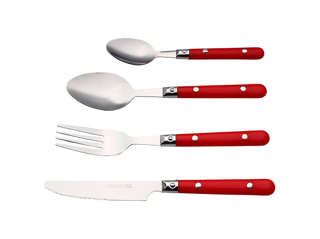 FAQUEIRO 24 PE&Ccedil;AS INOX ACTUEL CABO PL&Aacute;STICO VERMELHO