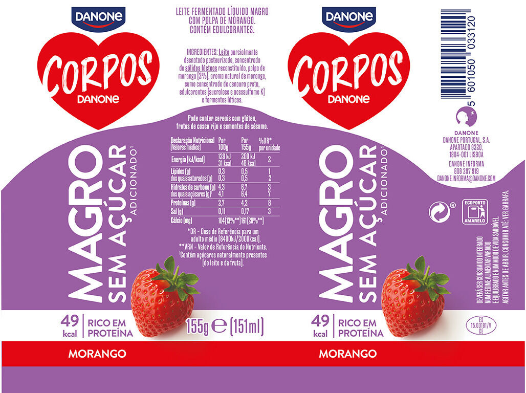 IOGURTE CORPOS DANONE MAGRO L&Iacute;QUIDO MORANGO 4X155G image number 1