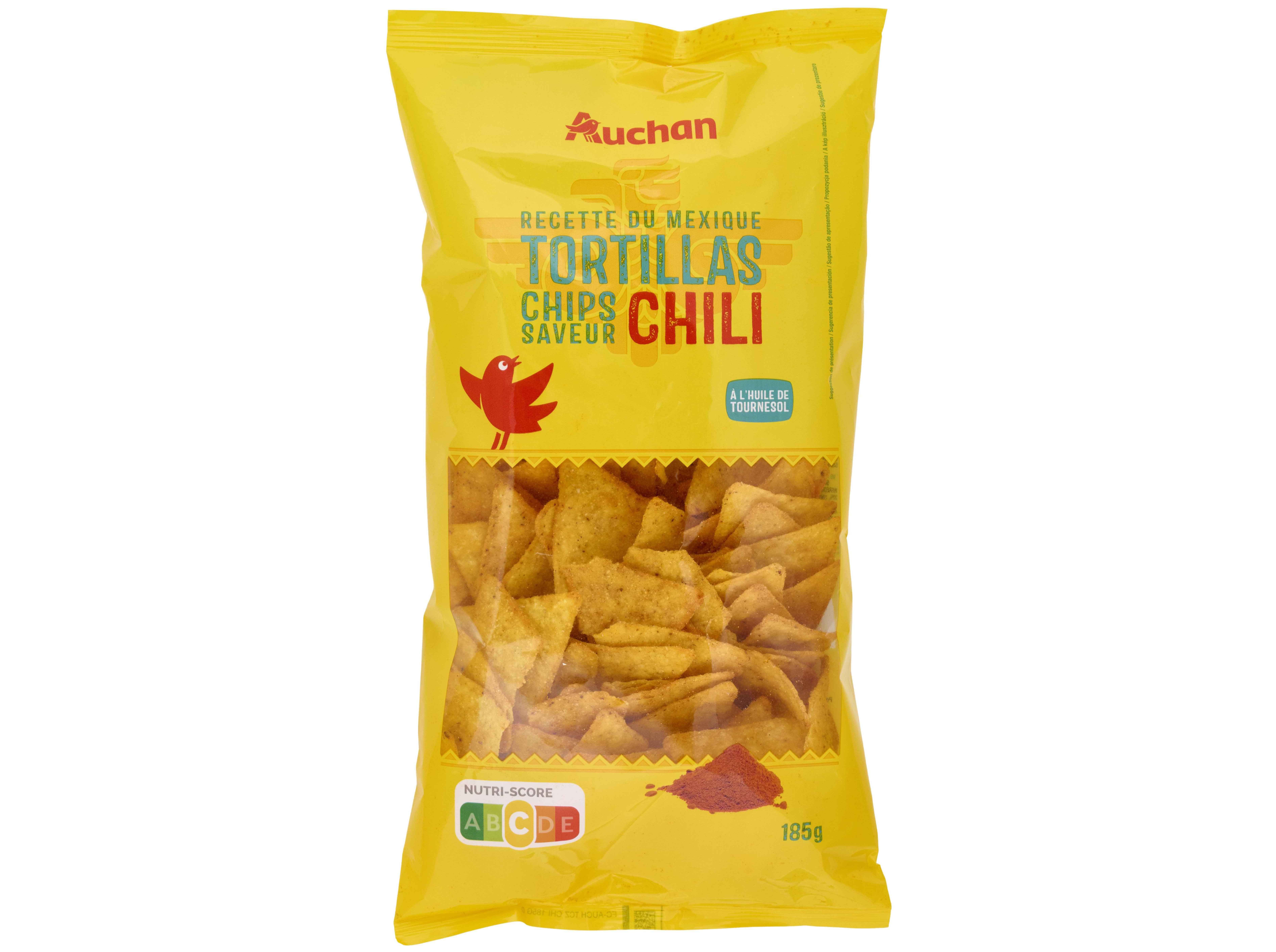TORTILHAS AUCHAN BASE MILHO CHILI COM &Oacute;LEO GIRASSOL 185G