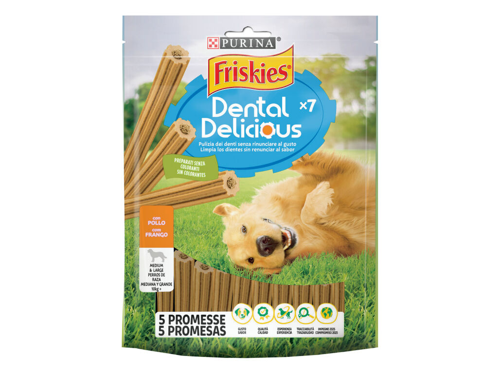 SNACKS PARA C&Atilde;O DENTAL FRISKIES DELICIOUS COM FRANGO 200G