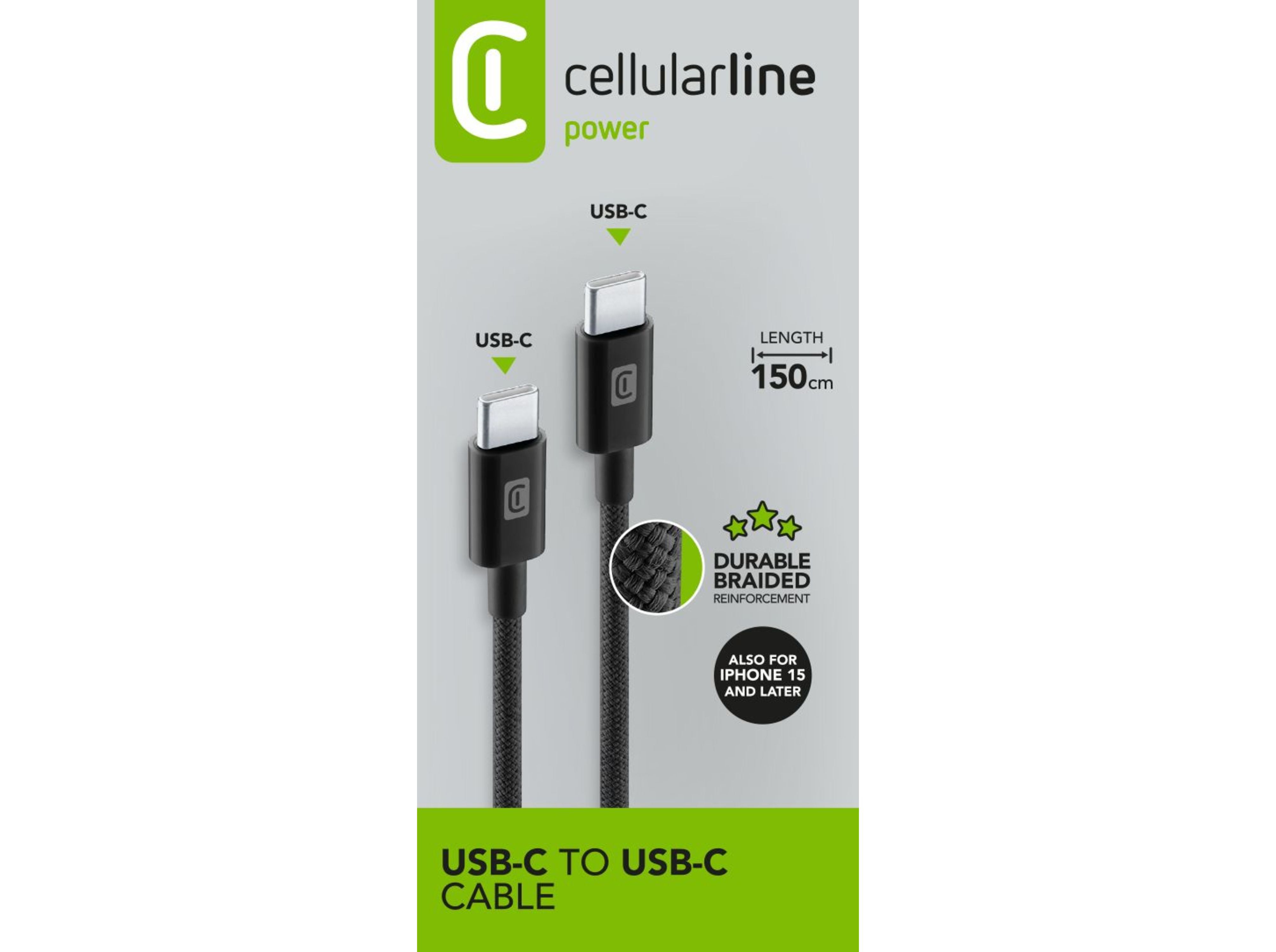 CABO CELLULARLINE PRETO BRAIDED USB-C/USB-C 1.5MT image number 1