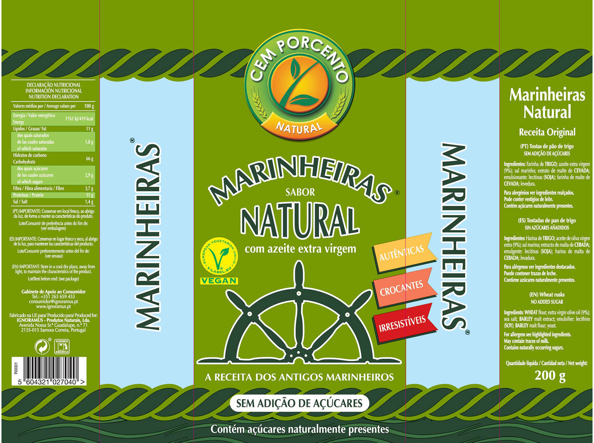 BOLACHAS CEM PORCENTO MARINHEIRAS 200G image number 1