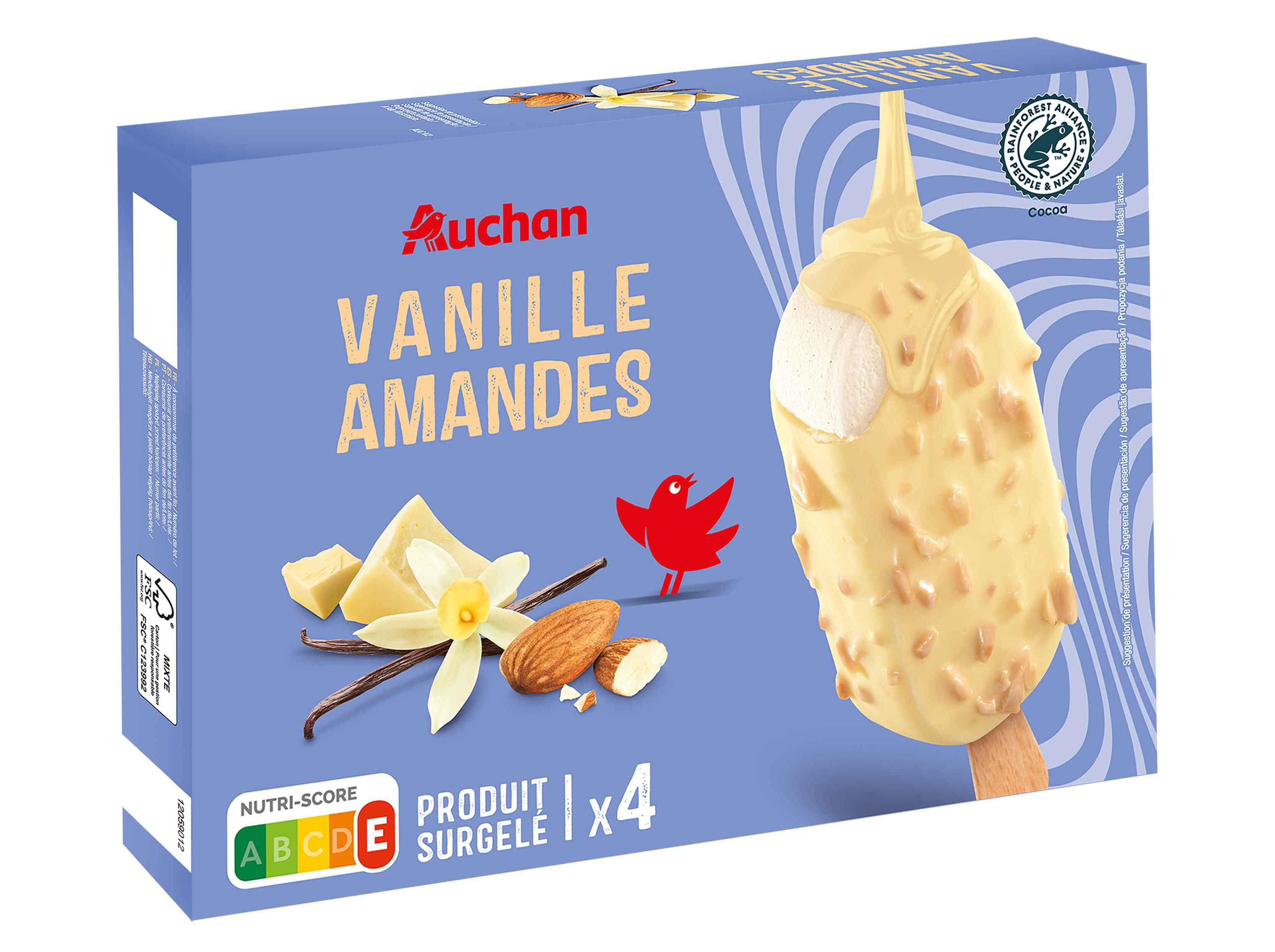 GELADO PALITO AUCHAN CHOCOLATE BRANCO COM AM&Ecirc;NDOAS 4X110ML image number 1