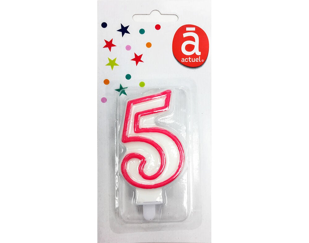 VELA DE ANIVERS&Aacute;RIO N&Uacute;MERO 5 ACTUEL BRANCO COM REBORDO VERMELHO image number 1