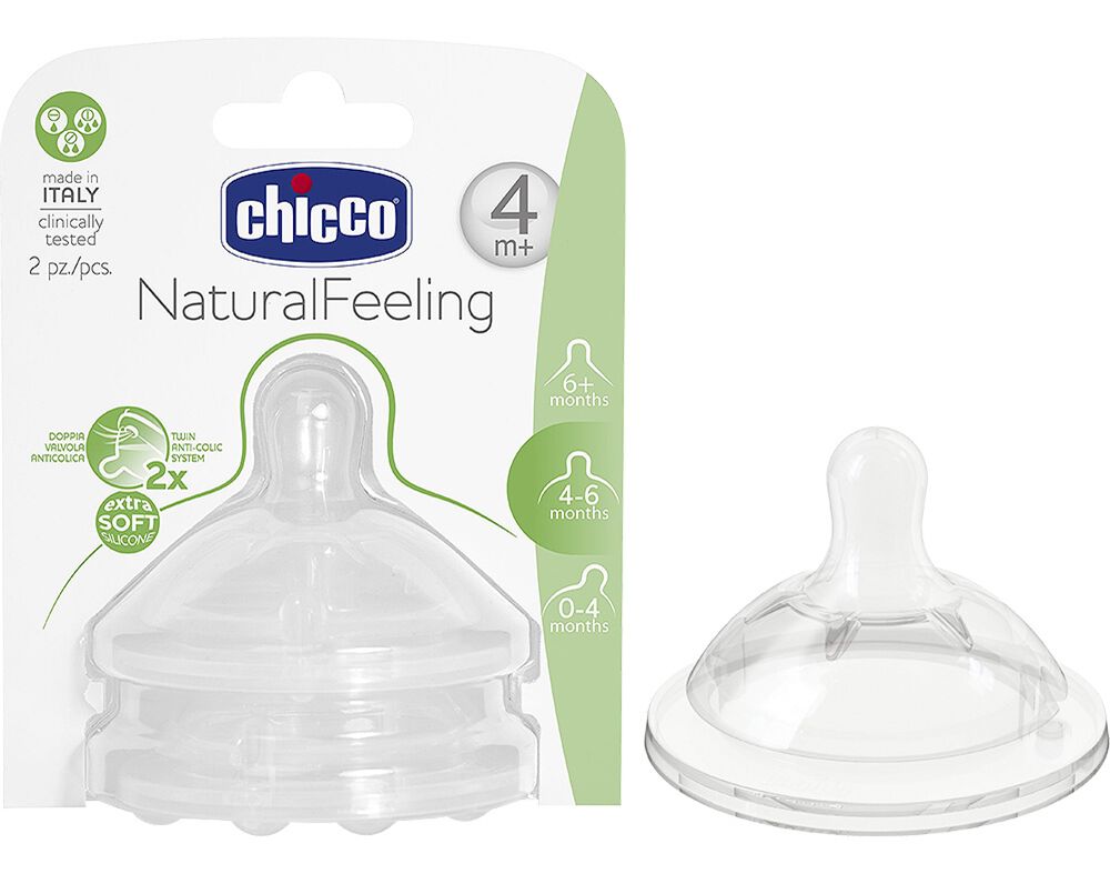 TETINA CHICCO NATURAL FEELING SILICONE FLUXO REGULAVEL 4M+ 2UN
