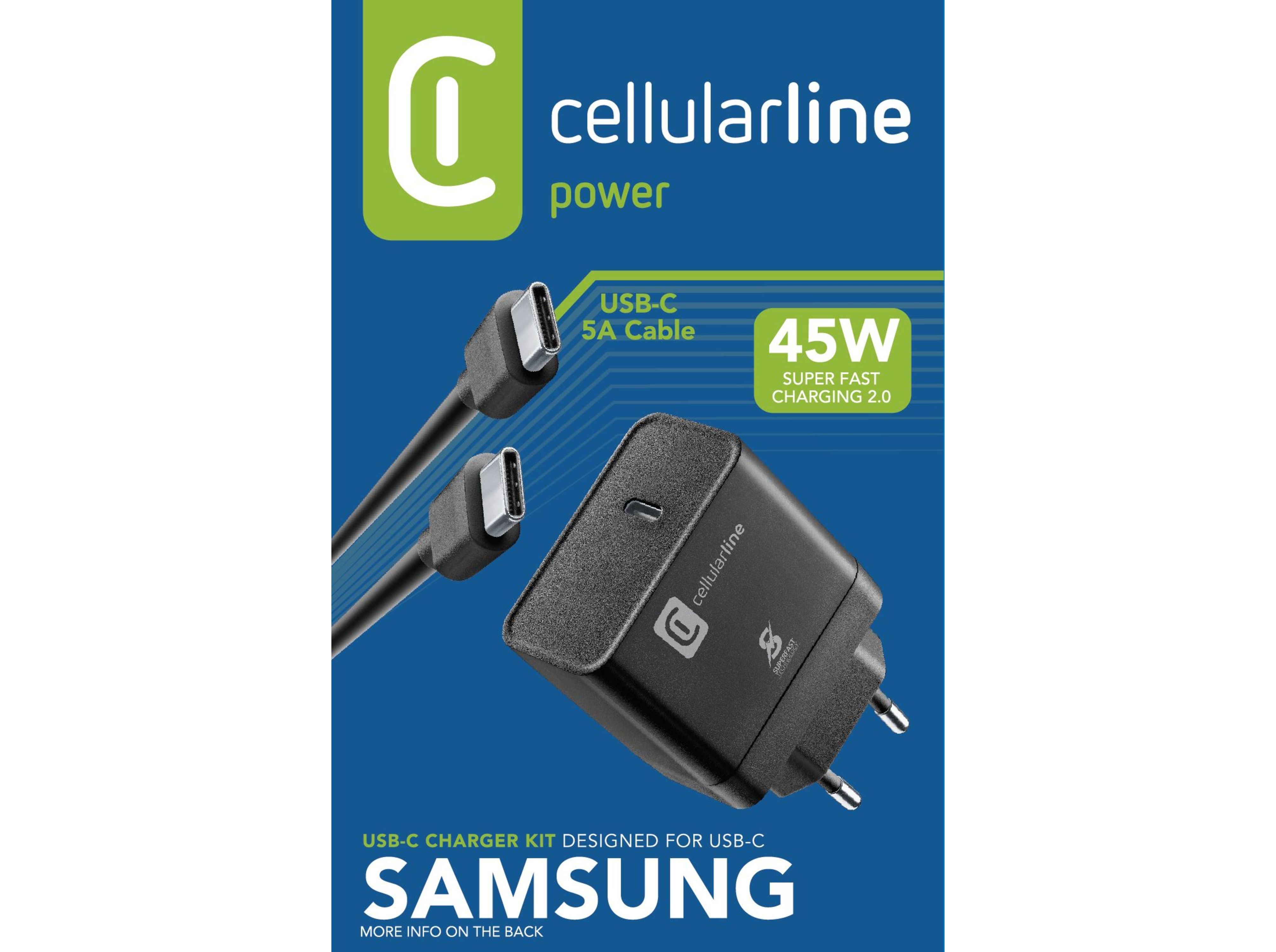 CARREGADOR + CABO CELLULARLINE 45W P/SAMSUNG PRETO USB-TYPE C image number 1