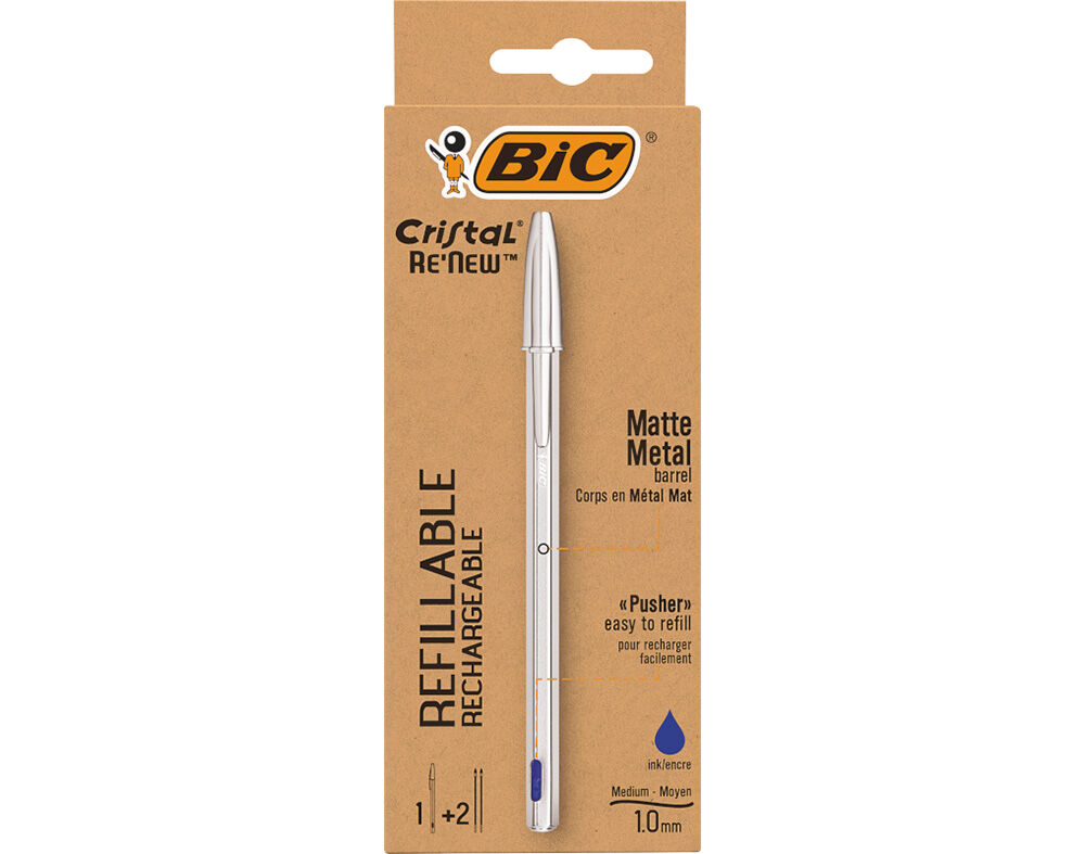 ESFEROGR&Aacute;FICA CRISTAL BIC RE'NEW AZUL 1 UNIDADE + 2 RECARGAS