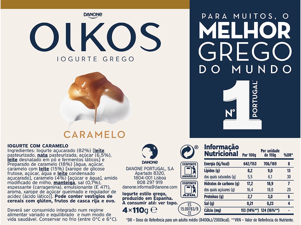 IOGURTE OIKOS DANONE GREGO CARAMELO 4X110G image number 1